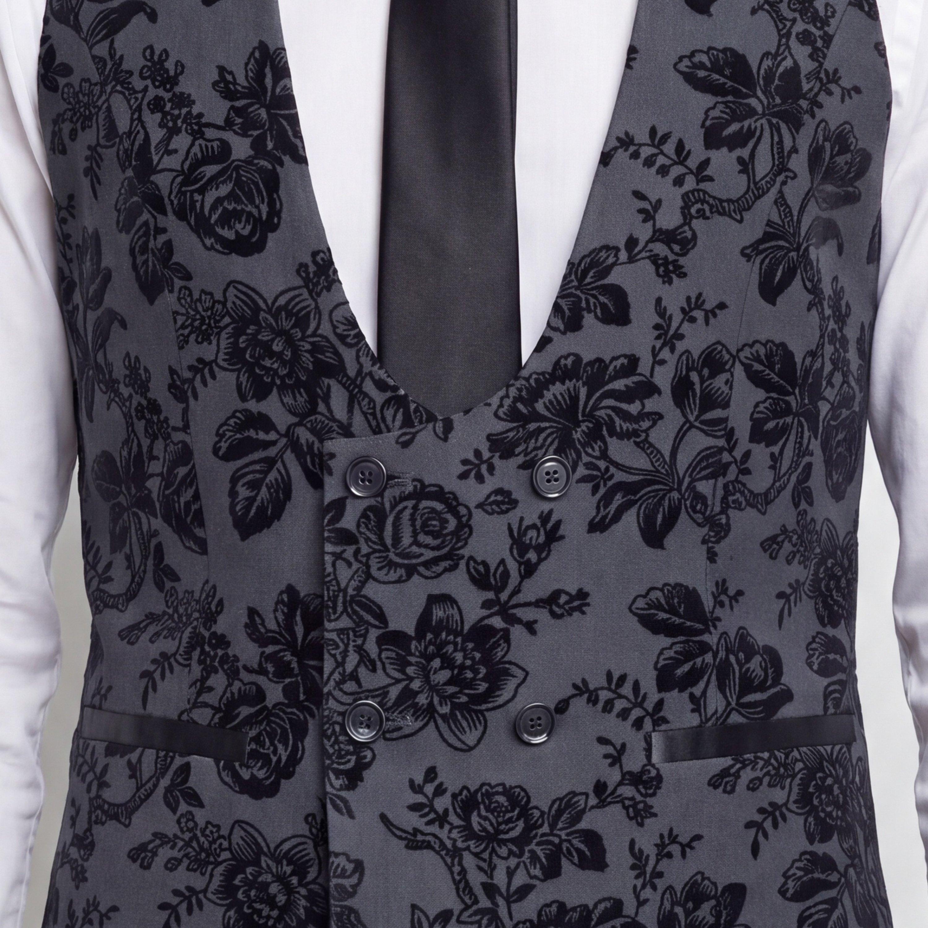 Charcoal - Twisted Tailor - Fleet Skinny Fit Black Floral Waistcoat - 4