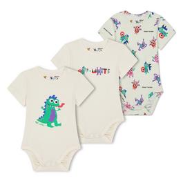 Off White 3 Pack Monster Bodysuits Babies