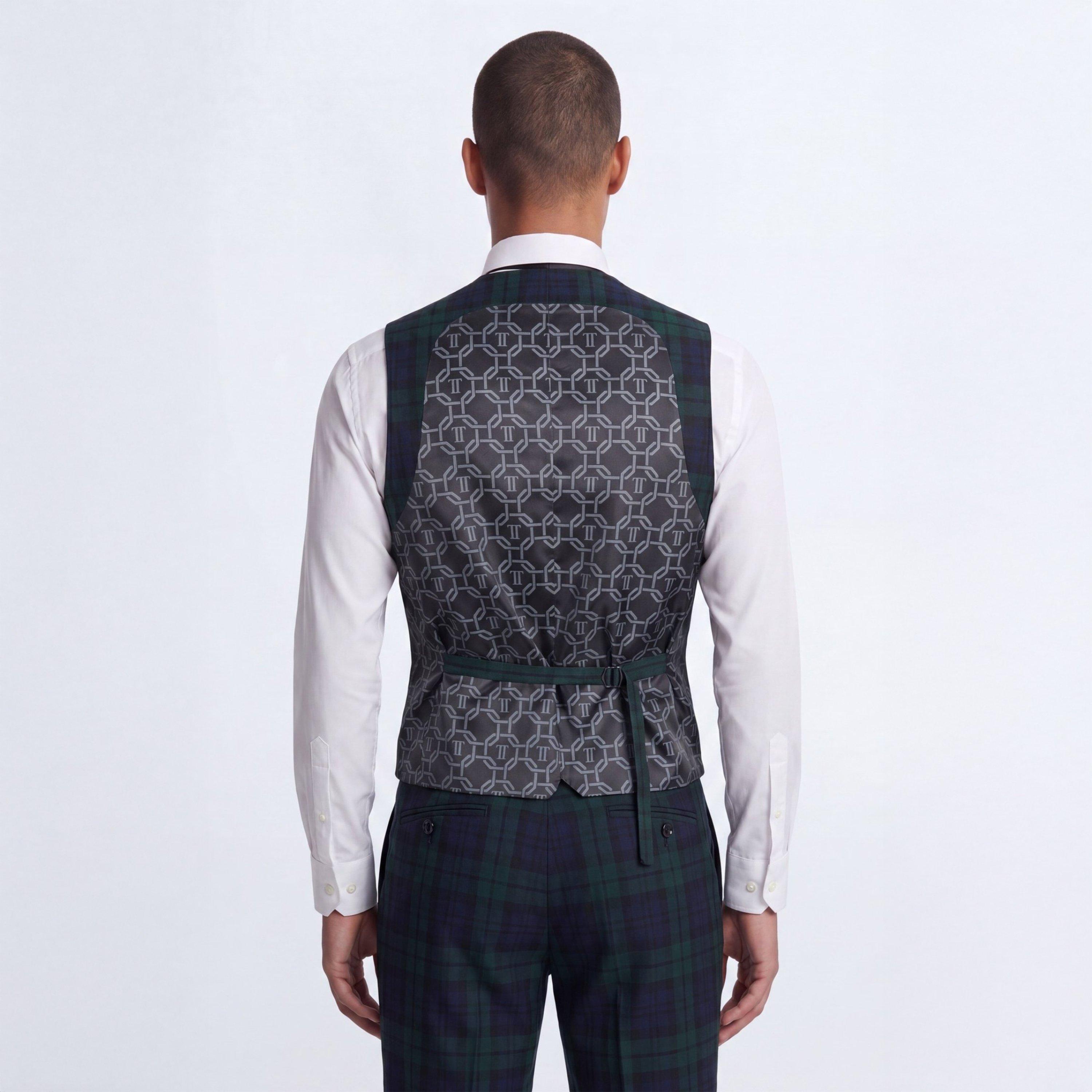 Green - Twisted Tailor - Ginger Slim Fit Green Tartan Waistcoat - 3