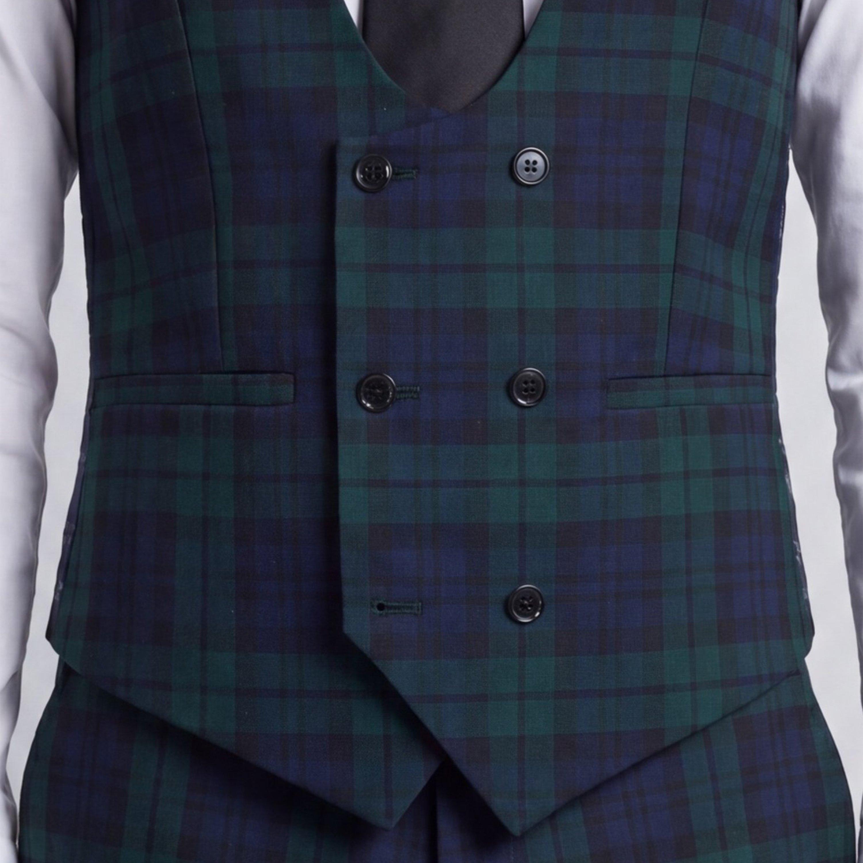 Green - Twisted Tailor - Ginger Slim Fit Green Tartan Waistcoat - 4