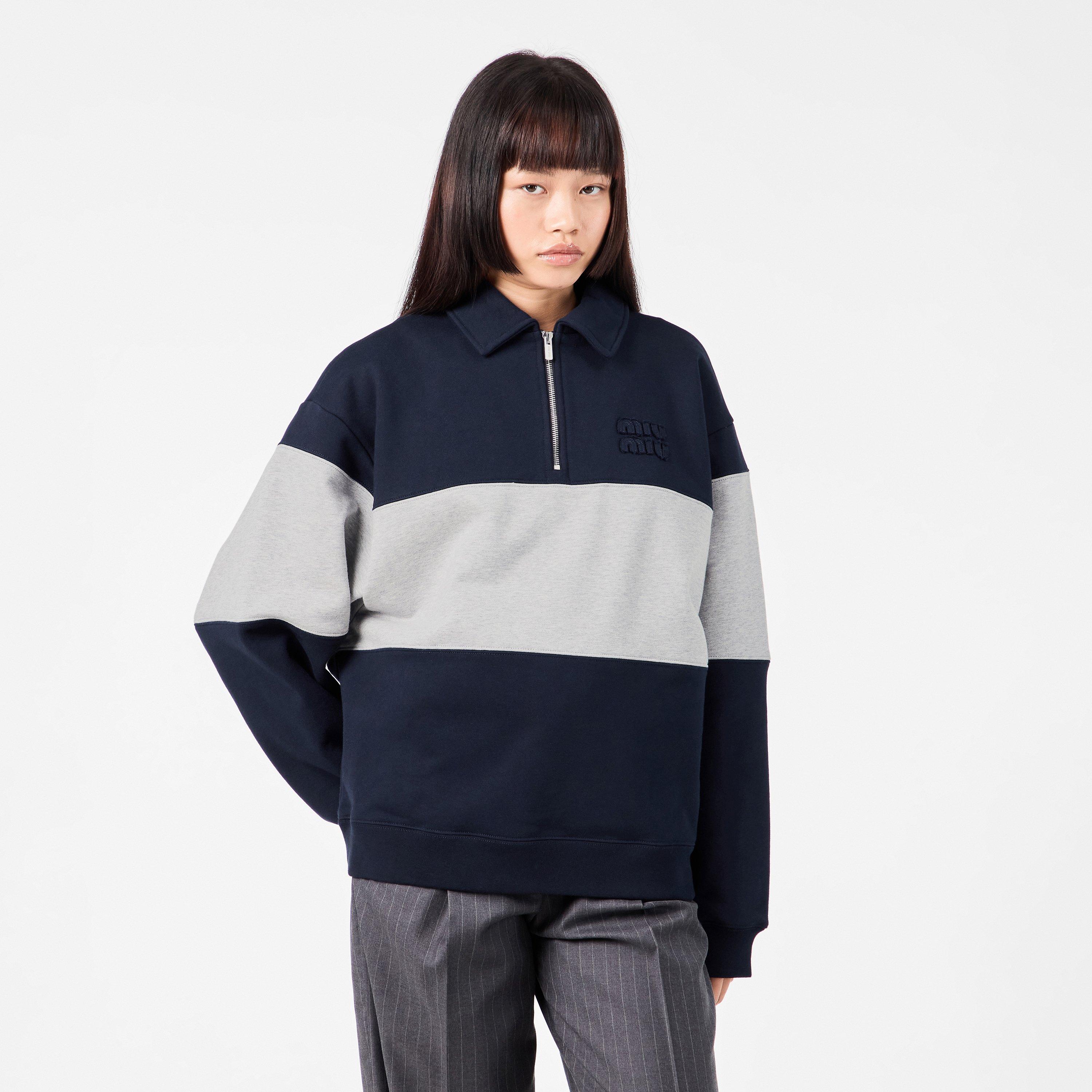 Blu+Grigio - Miu Miu - Women's Contrast Collar Tailored Fit Rugby Polo Shirt - 3