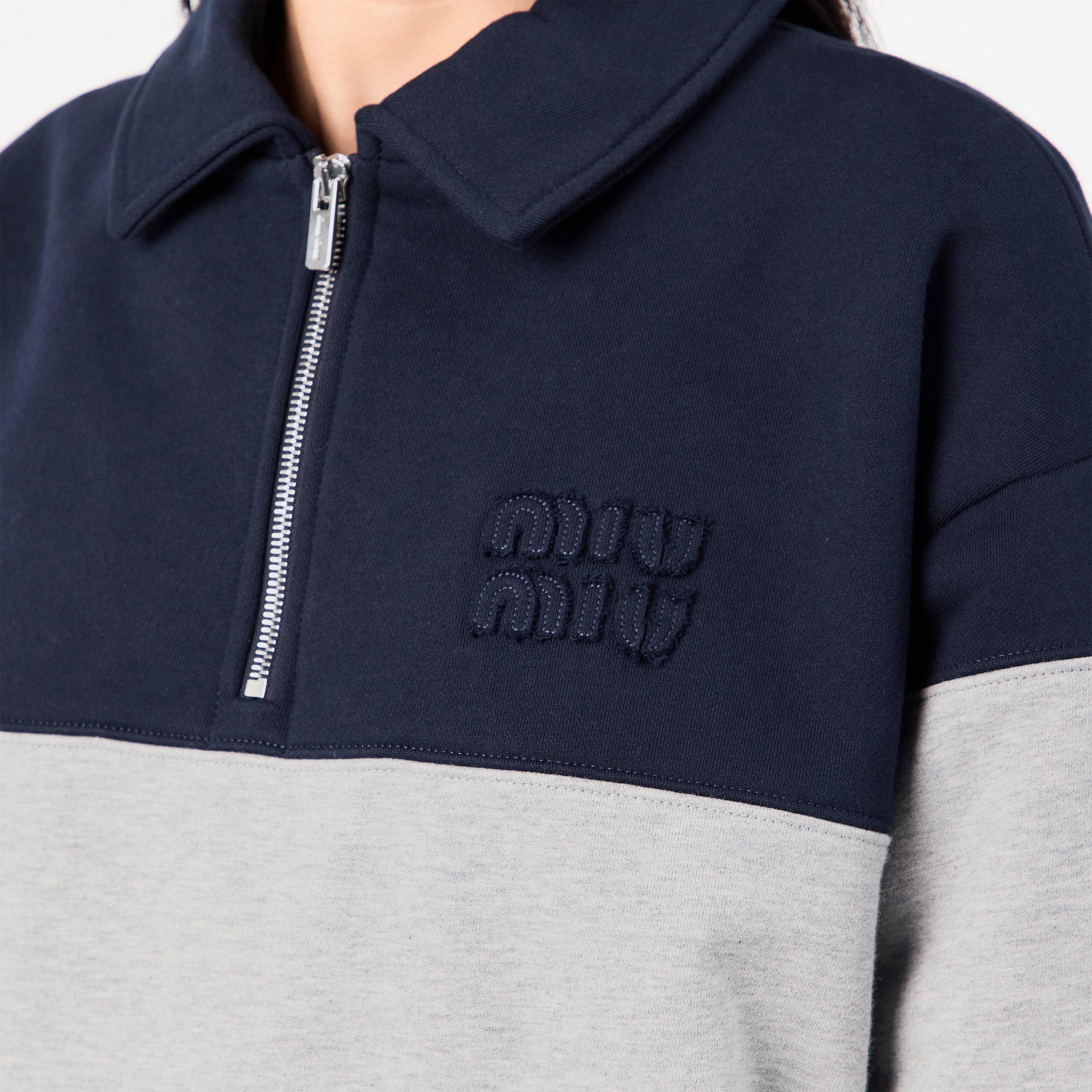 Blu+Grigio - Miu Miu - Women's Contrast Collar Tailored Fit Rugby Polo Shirt - 5