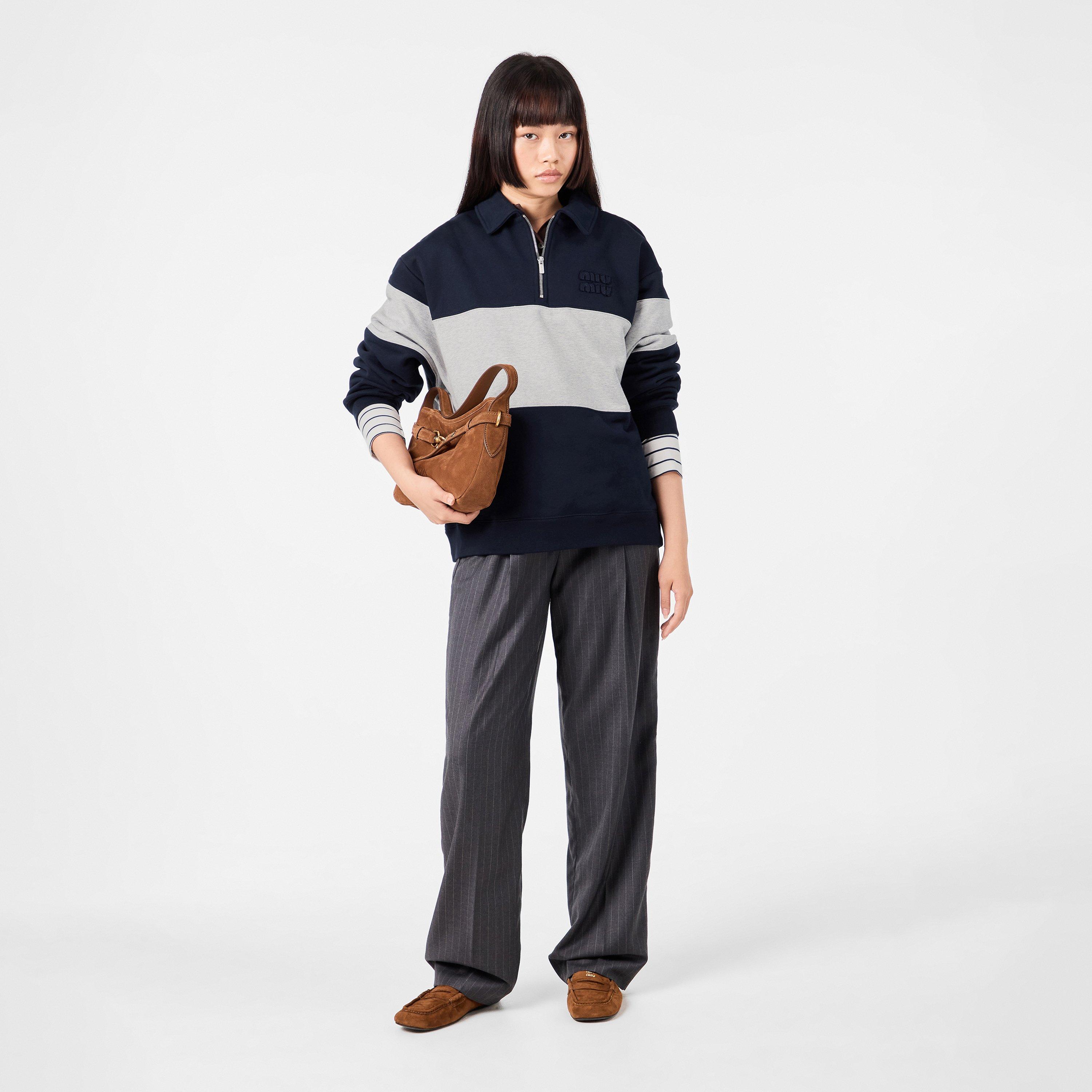 Blu+Grigio - Miu Miu - Women's Contrast Collar Tailored Fit Rugby Polo Shirt - 6