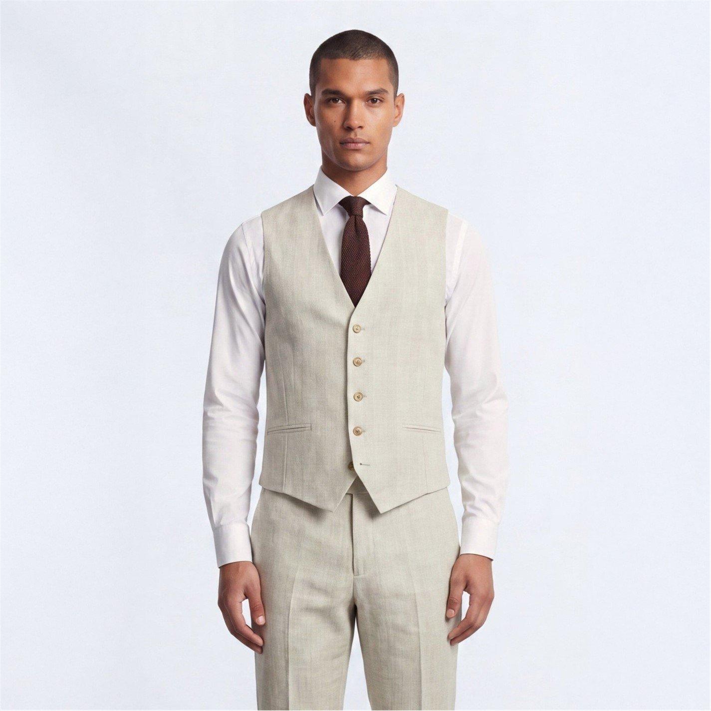 Beige Check - Twisted Tailor - Beckford Slim Fit Check Waistcoat - 2