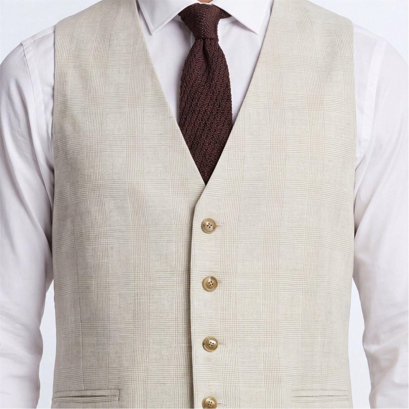 Beige Check - Twisted Tailor - Beckford Slim Fit Check Waistcoat - 4