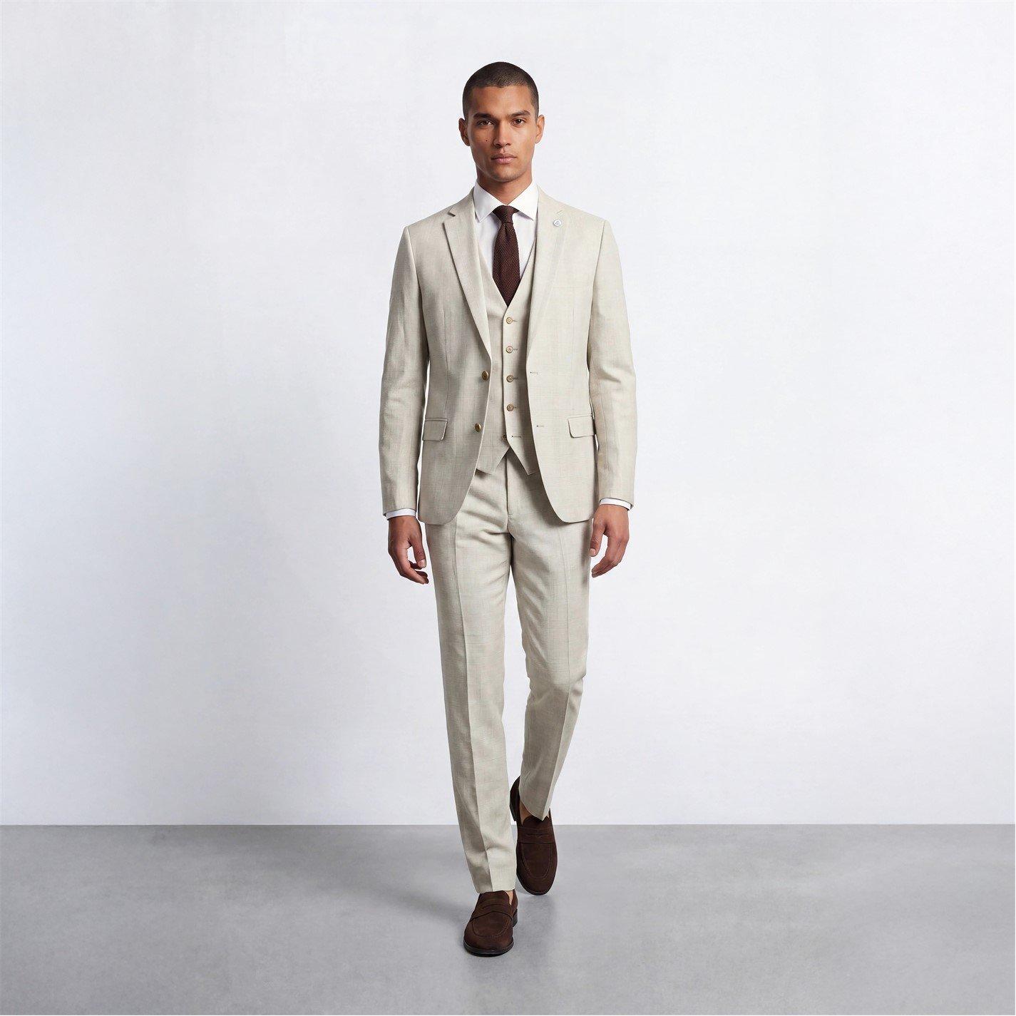 Beige Check - Twisted Tailor - Beckford Slim Fit Check Waistcoat - 5