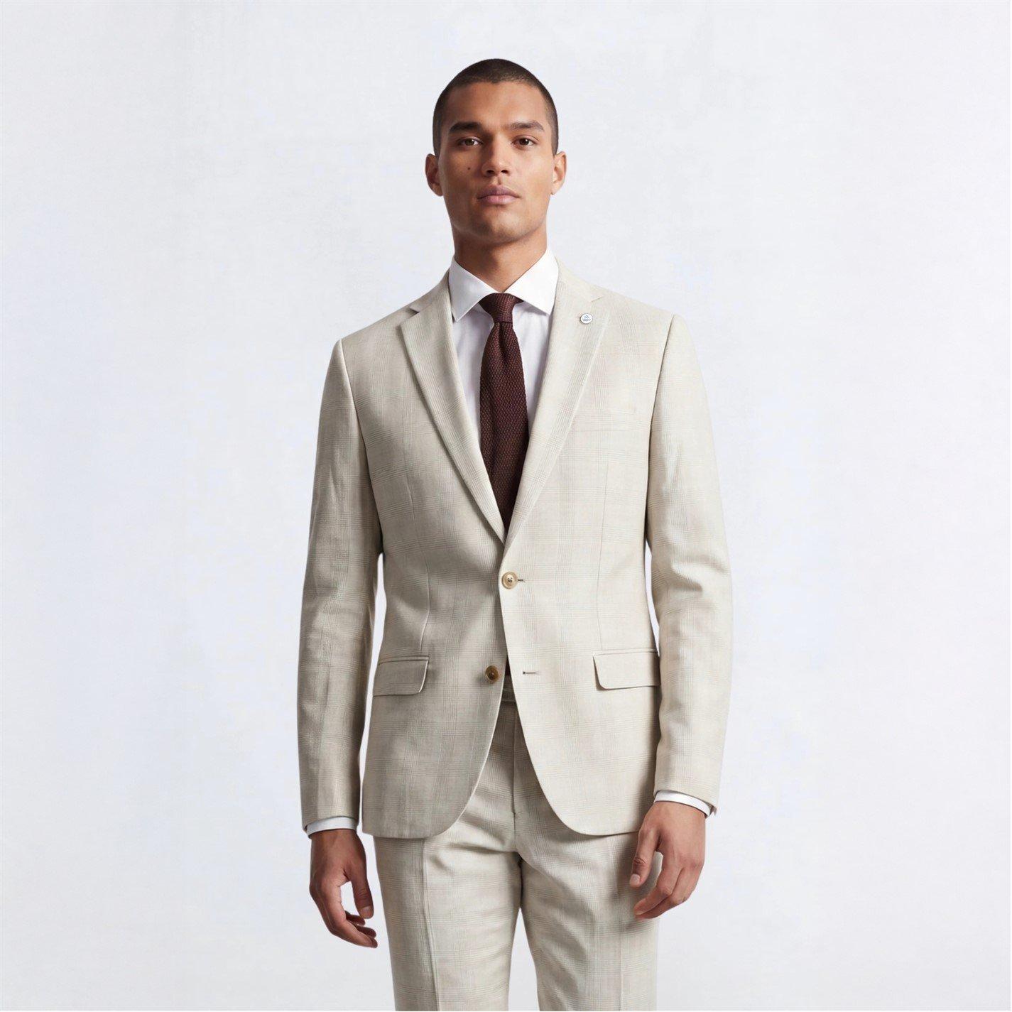 Beige Check - Twisted Tailor - Beckford Slim Fit Check Waistcoat - 6