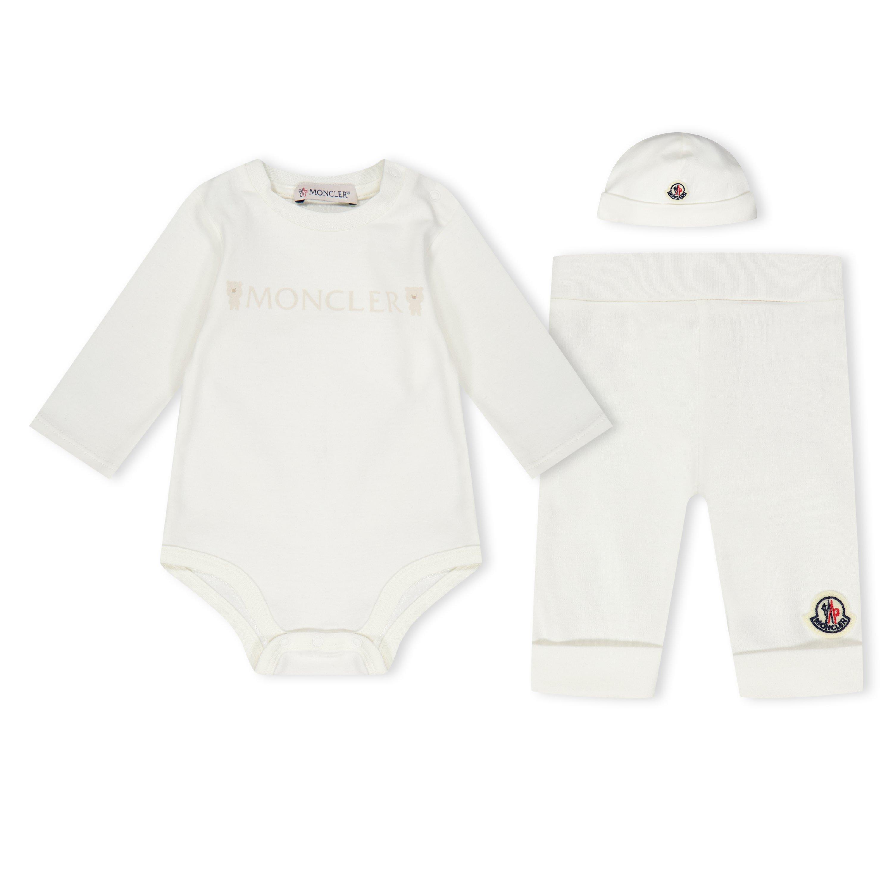 White F02 - Moncler - Unisex Kids Hat Bodysuit and Trousers Clothing Set - 1