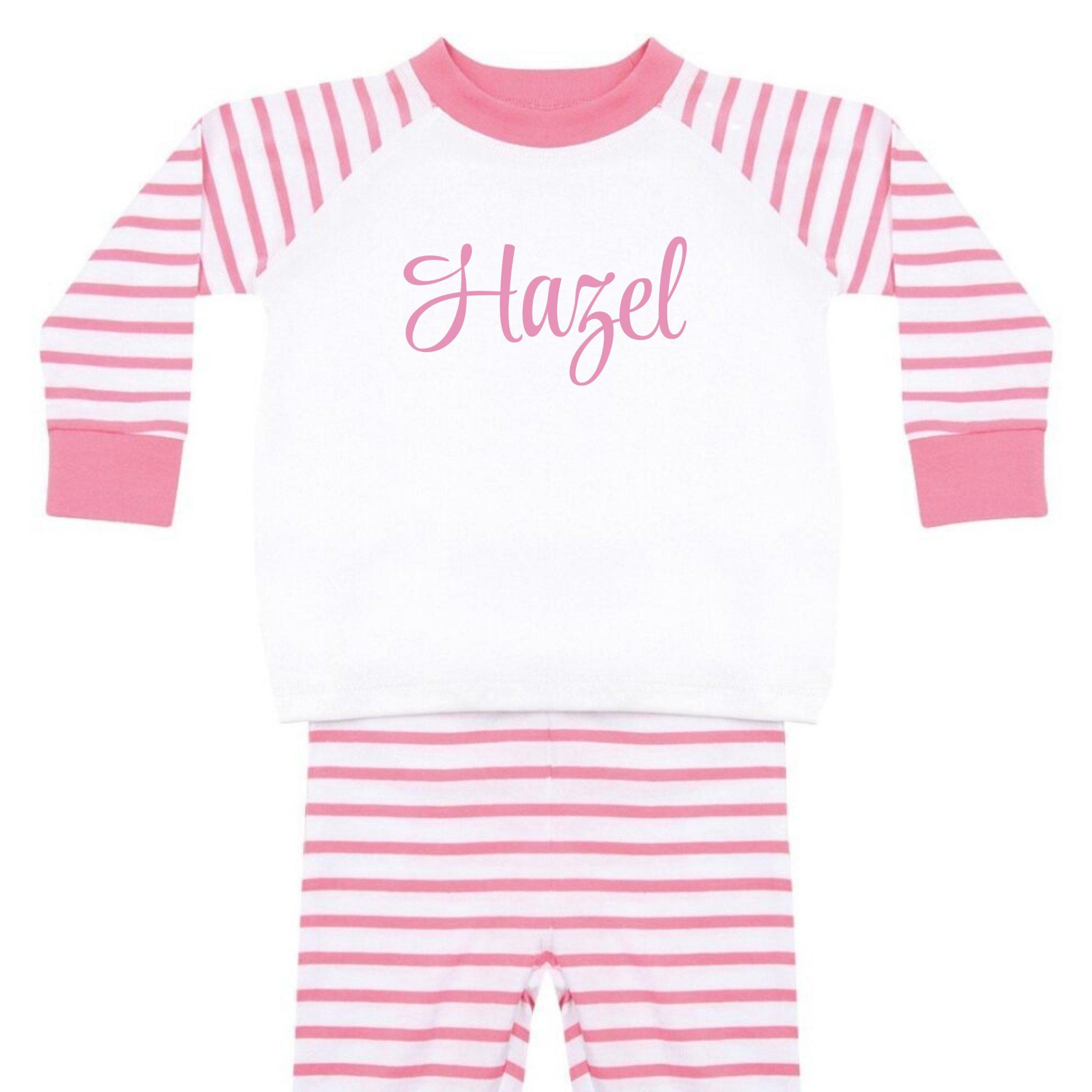 Pink/White - Larkwood - Unisex Kids' Striped Cotton Long Sleeve Pyjama Set