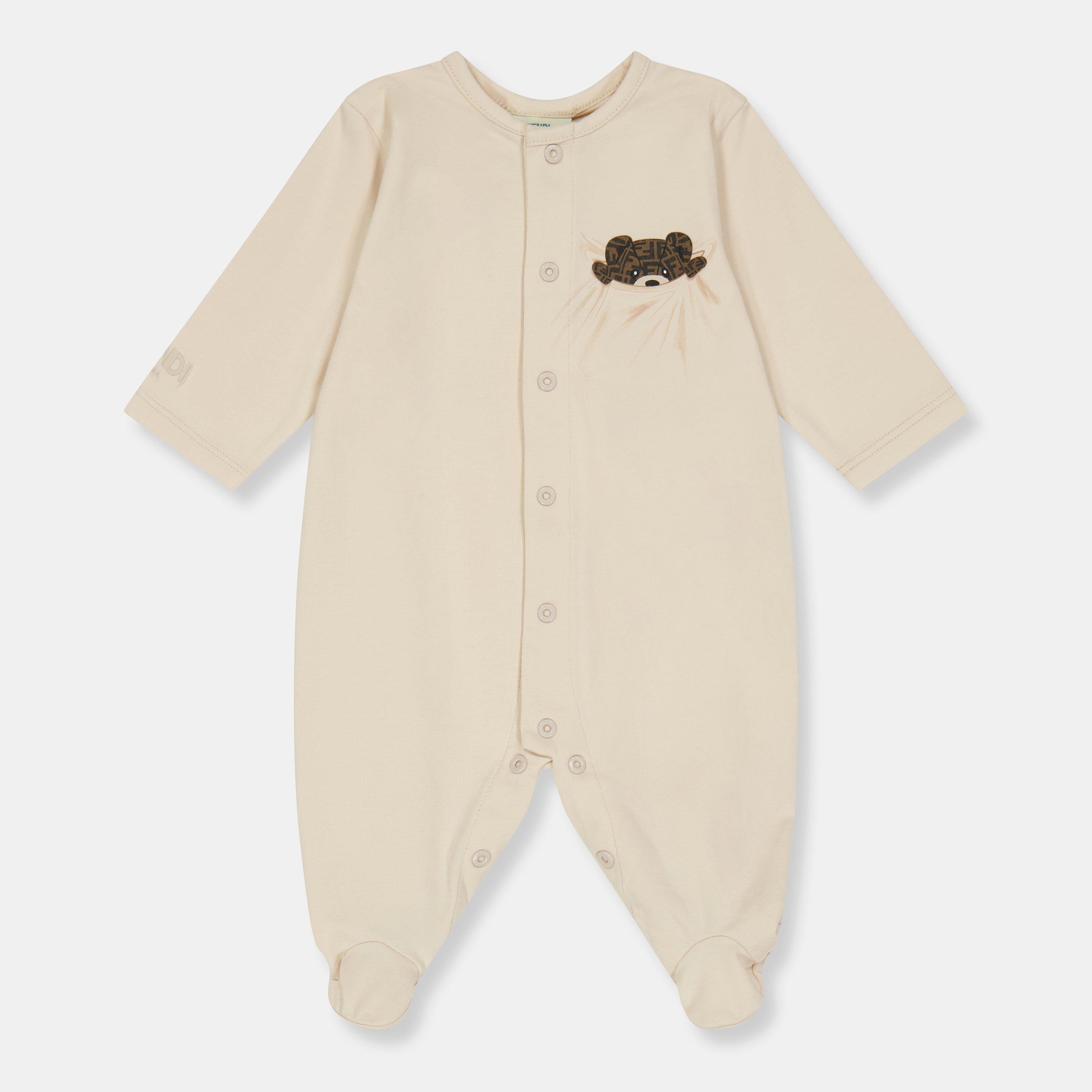 Beige F19J5 - Fendi - Unisex Kids' FF Bear Onesie - 1