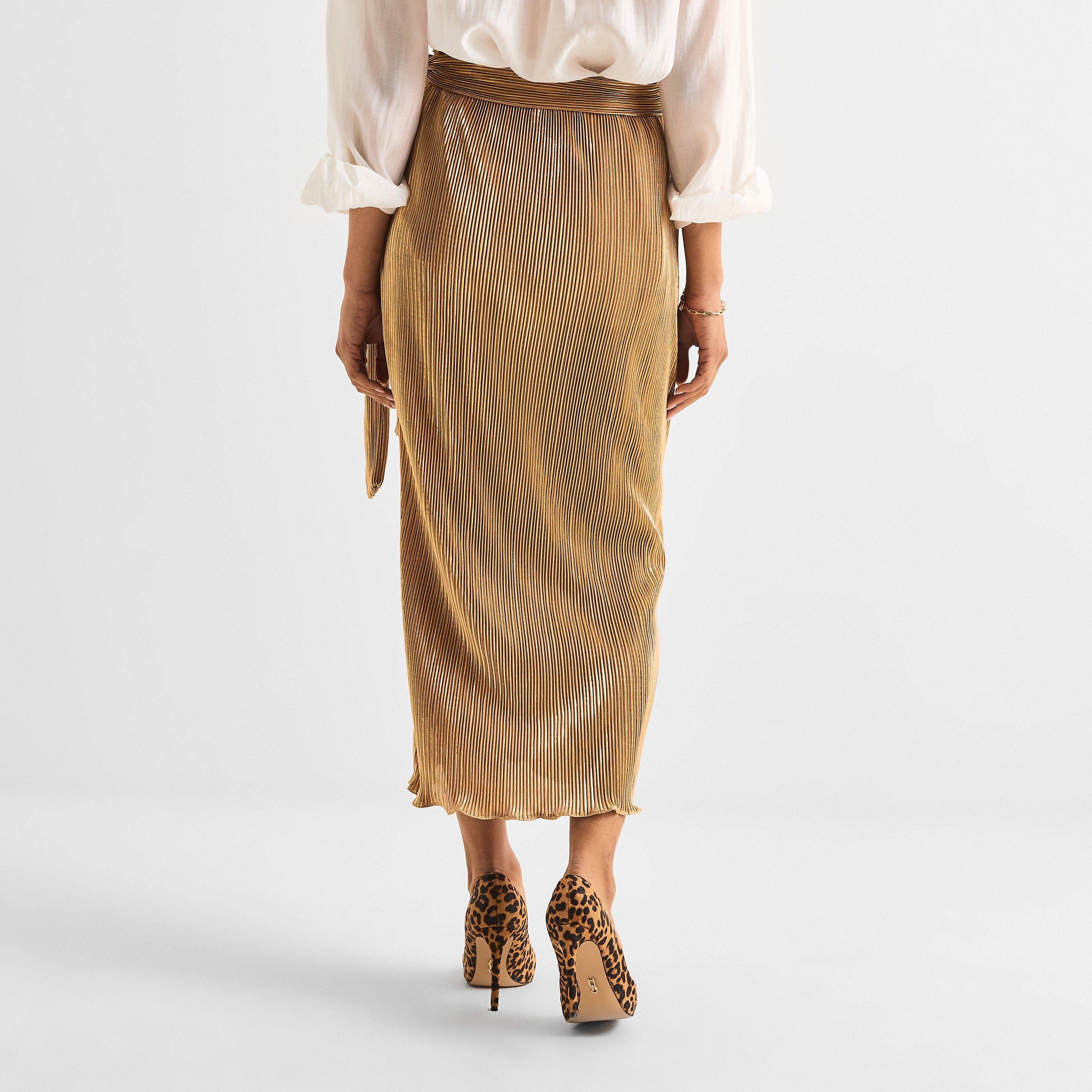 Never Fully Dressed Gold Plisse Jaspre Skirt | FRASERS