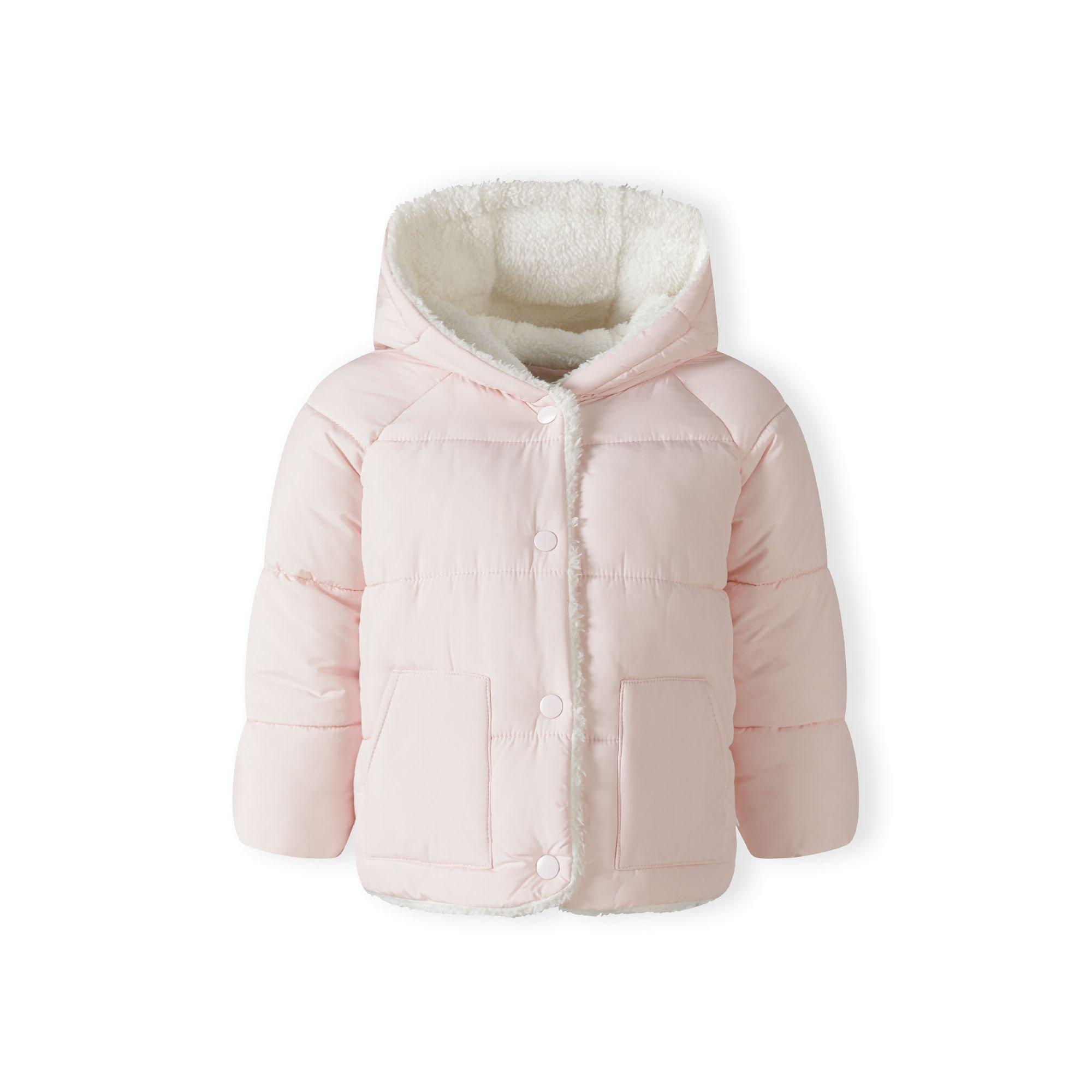 Light Pink - Minoti - Baby unisex padded jacket with faux fur trim light pink - 1