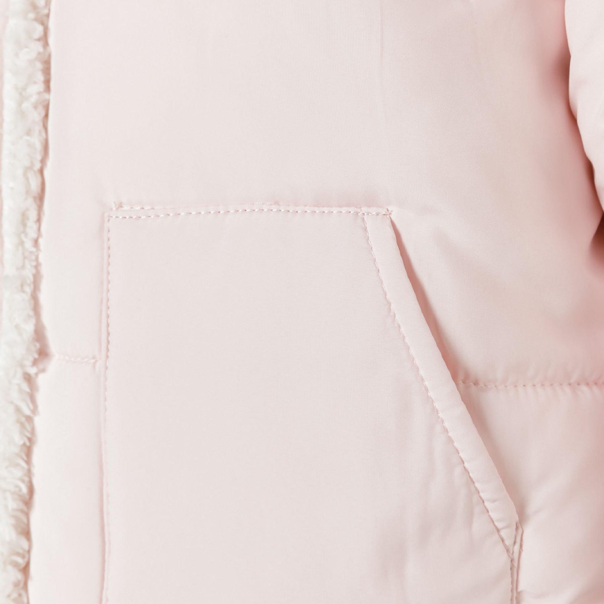 Rose clair - Minoti - Baby unisex padded jacket with faux fur trim light pink - 5