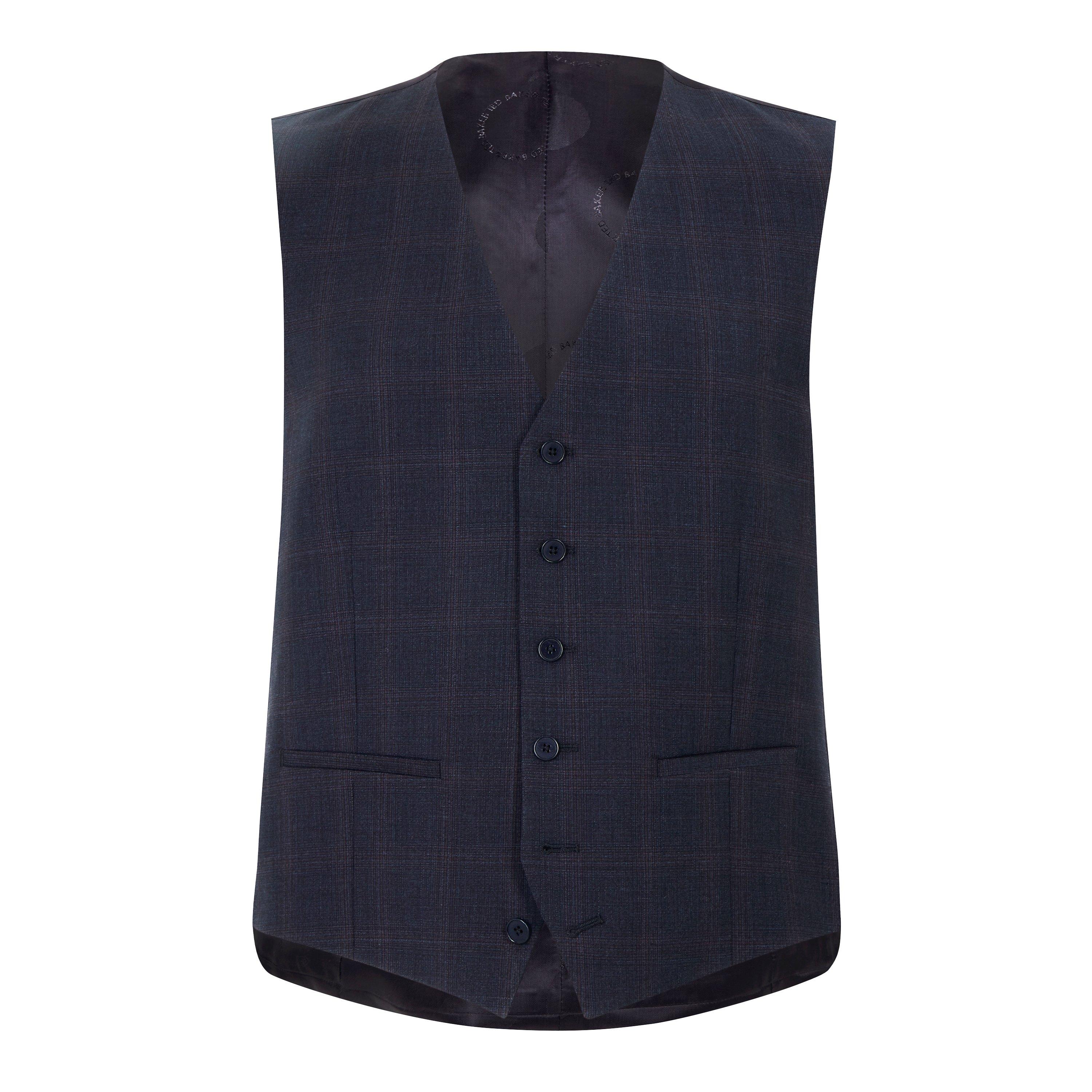 Navy/Berry - Ted Baker - Berry Over Check Waist Coat Mens - 1