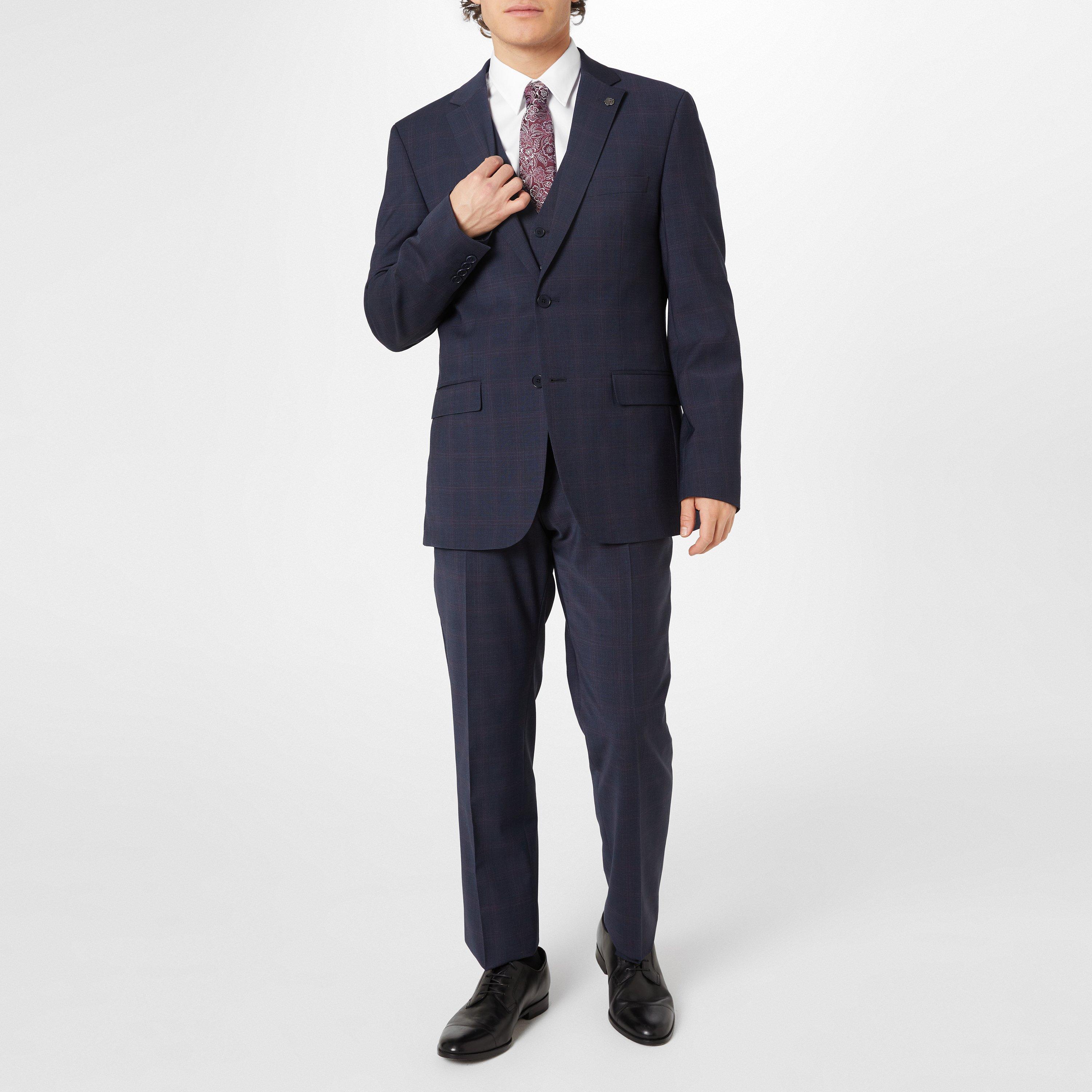 Navy/Berry - Ted Baker - Berry Over Check Waist Coat Mens - 2