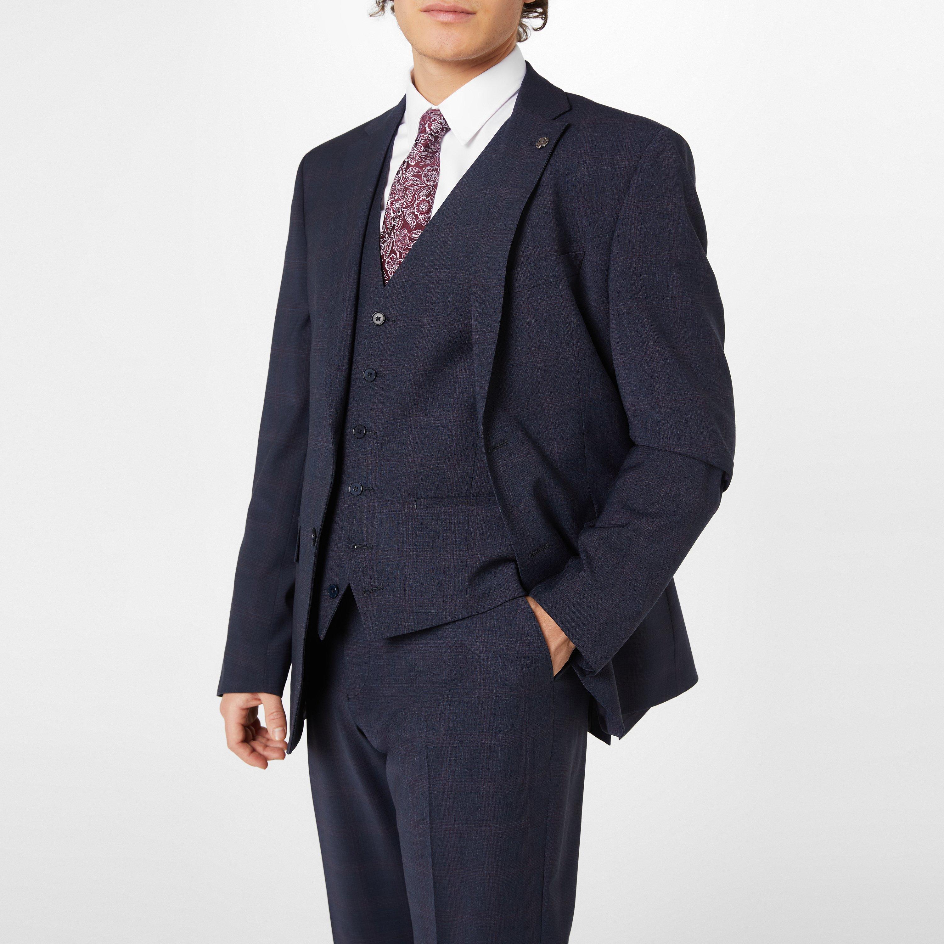 Navy/Berry - Ted Baker - Berry Over Check Waist Coat Mens - 4