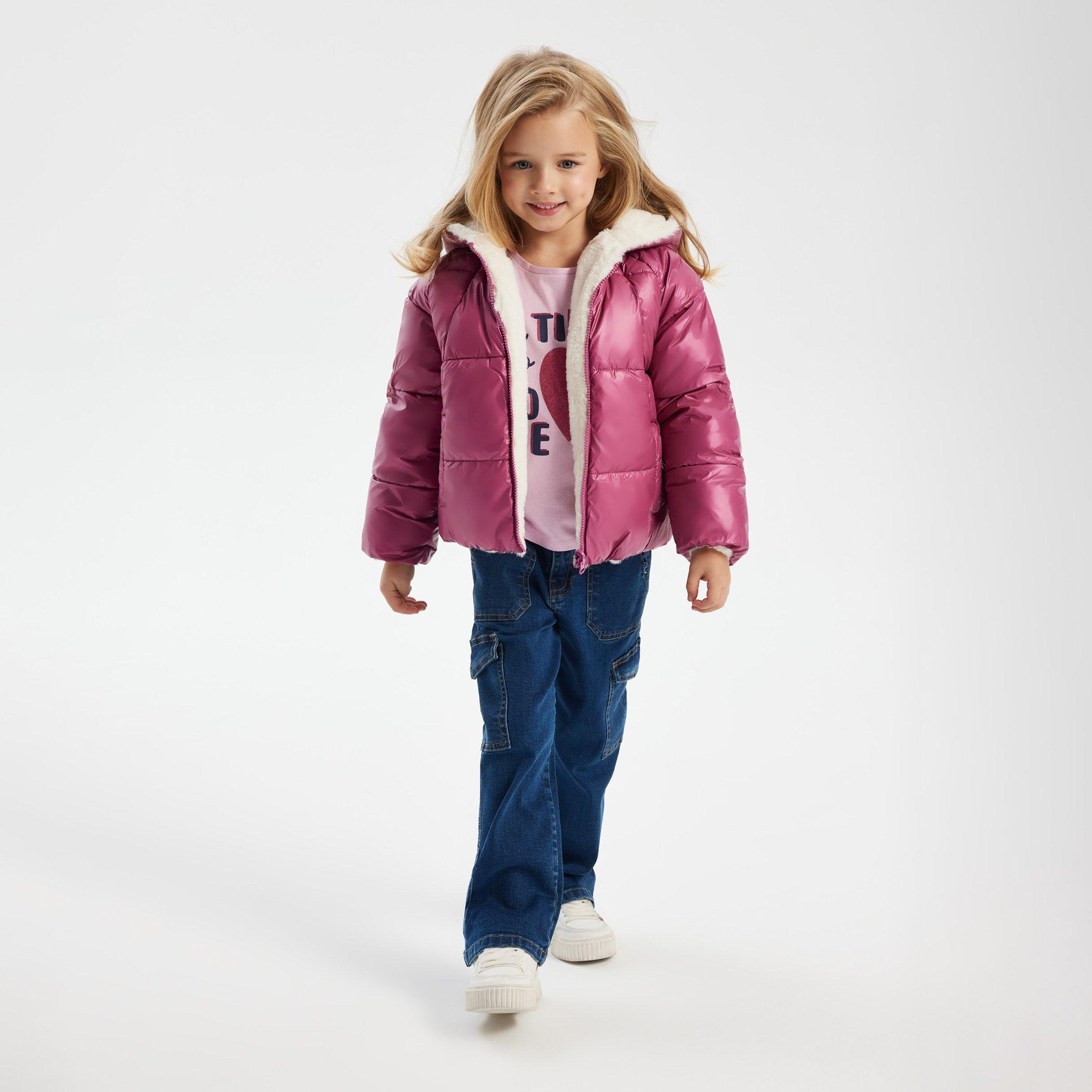 Mauve - Minoti - Girls padded reversible jacket metallic purple - 2