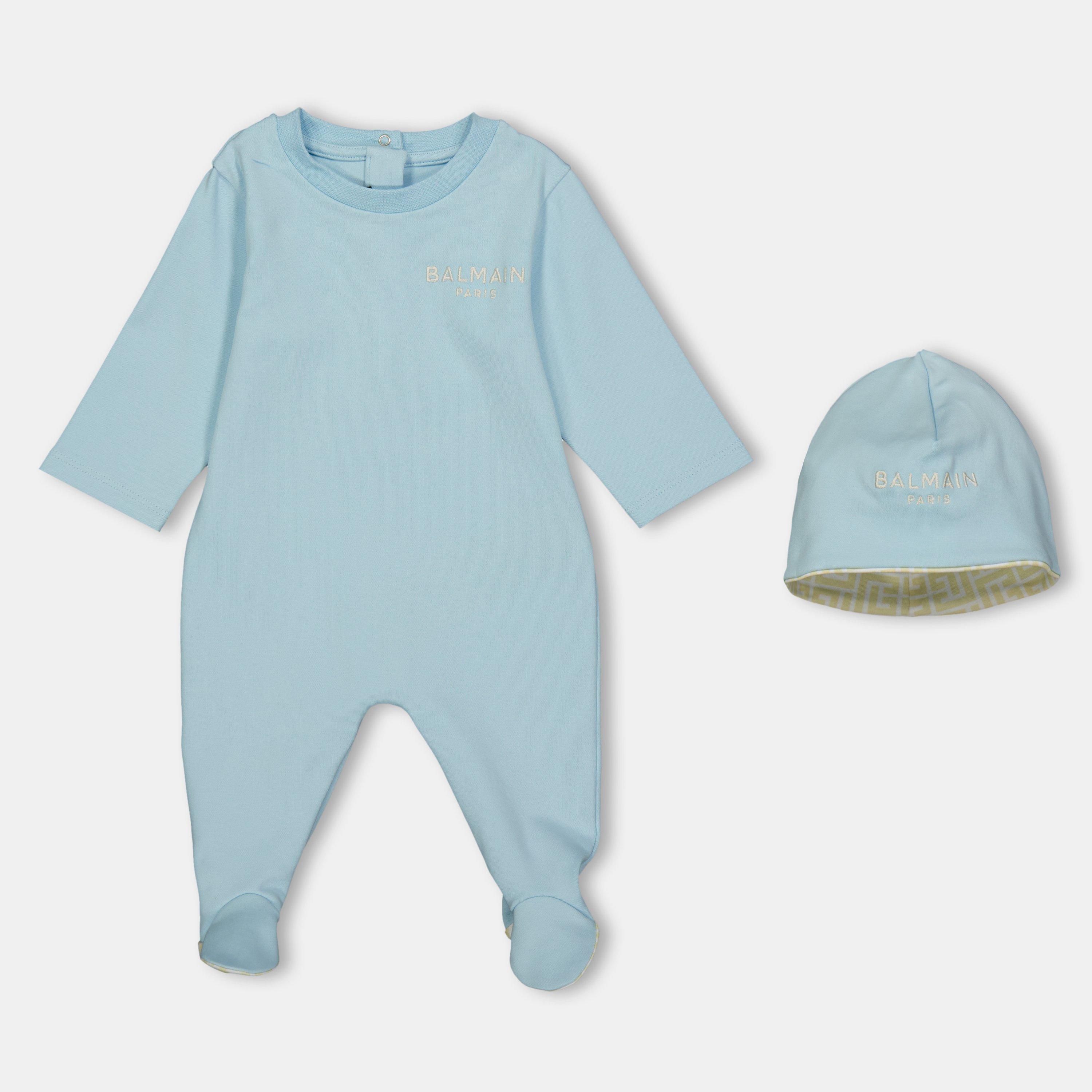 Balmain Kids' Soft Breathable Snap-Button Onesie - Blue 60RBG - Size 6M