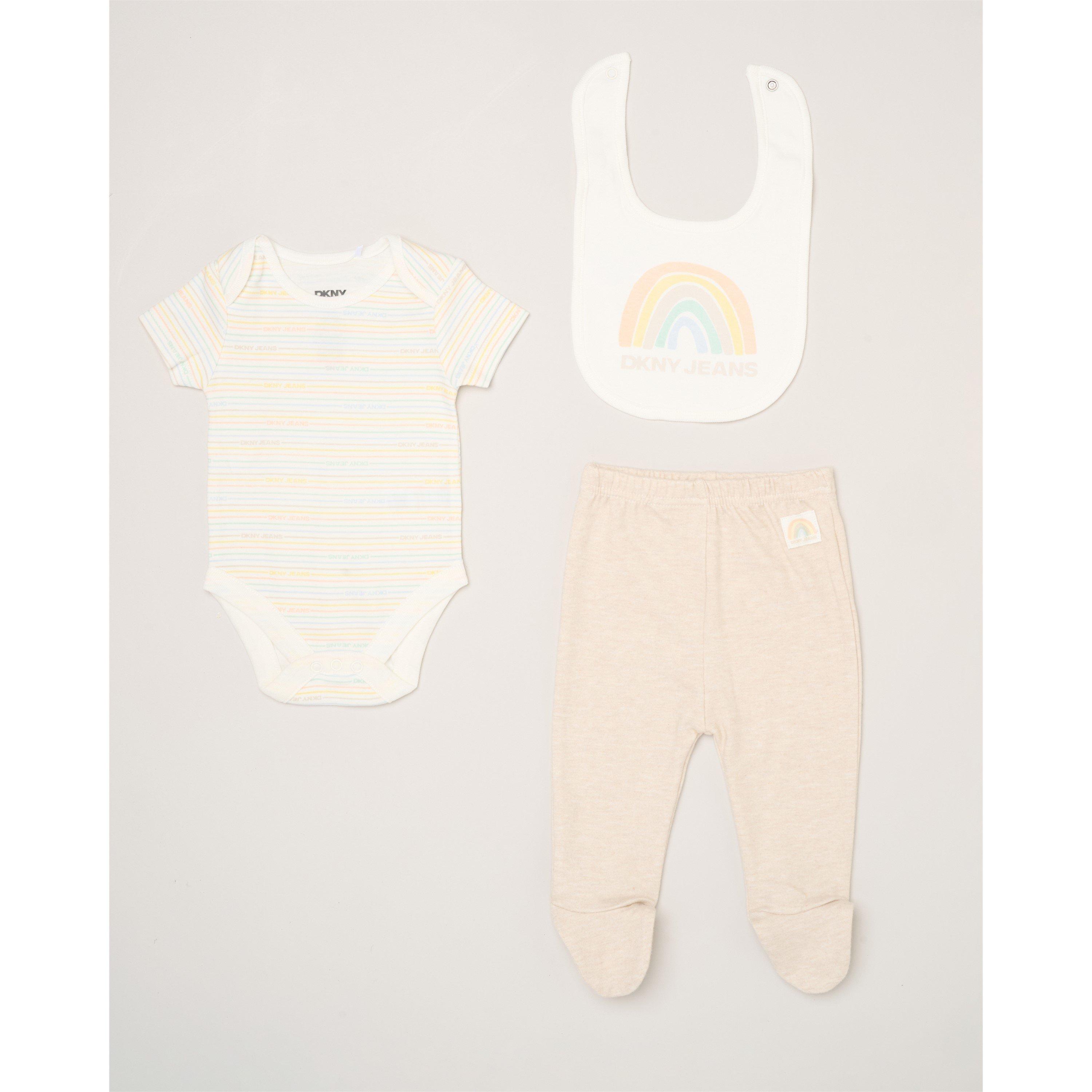 Dkny  Newborn Jeans Bodysuit Trousers And Bib - Oatmarl - 0-3 Mnth