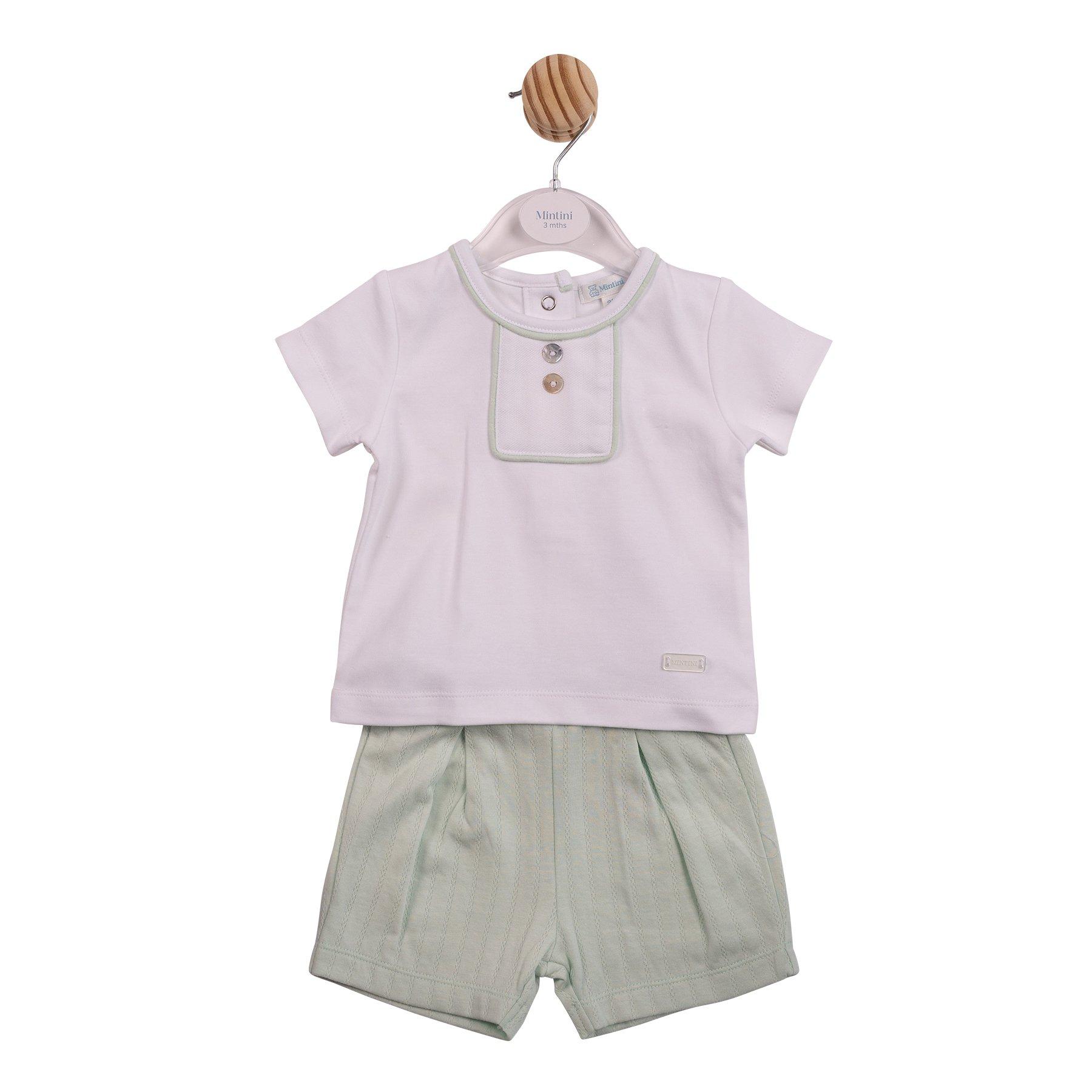 White/Pistachio - Mintini Baby - Baby Top and Short Set - 1