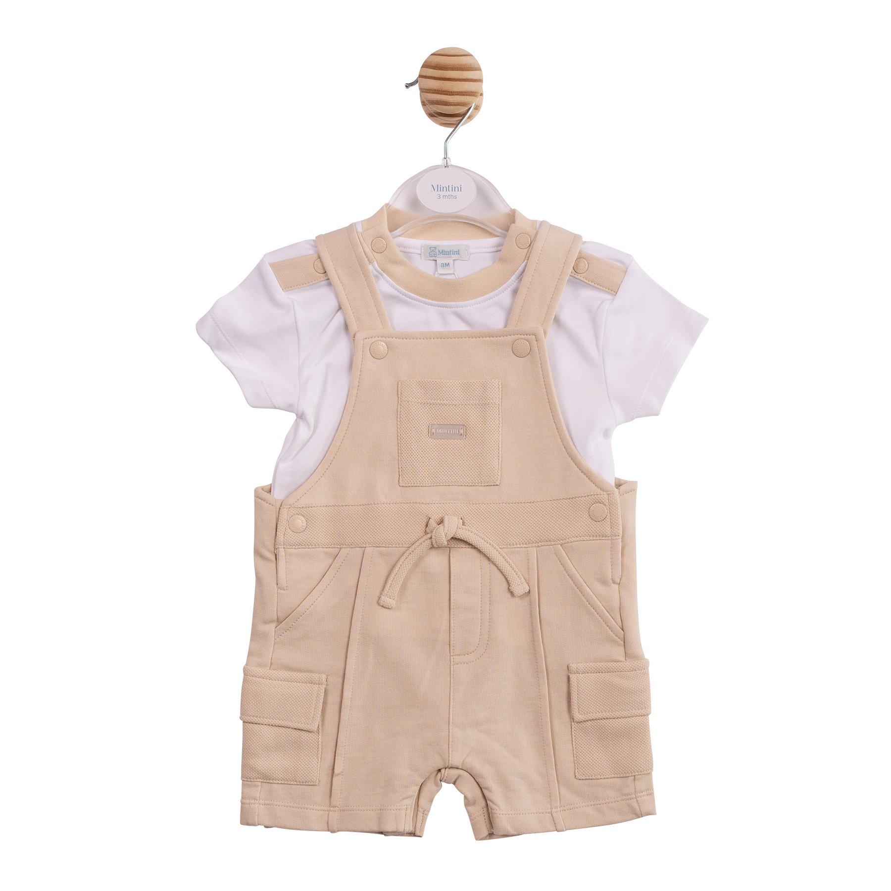 White/Beige - Mintini Baby - Baby Top and Dungaree - 1