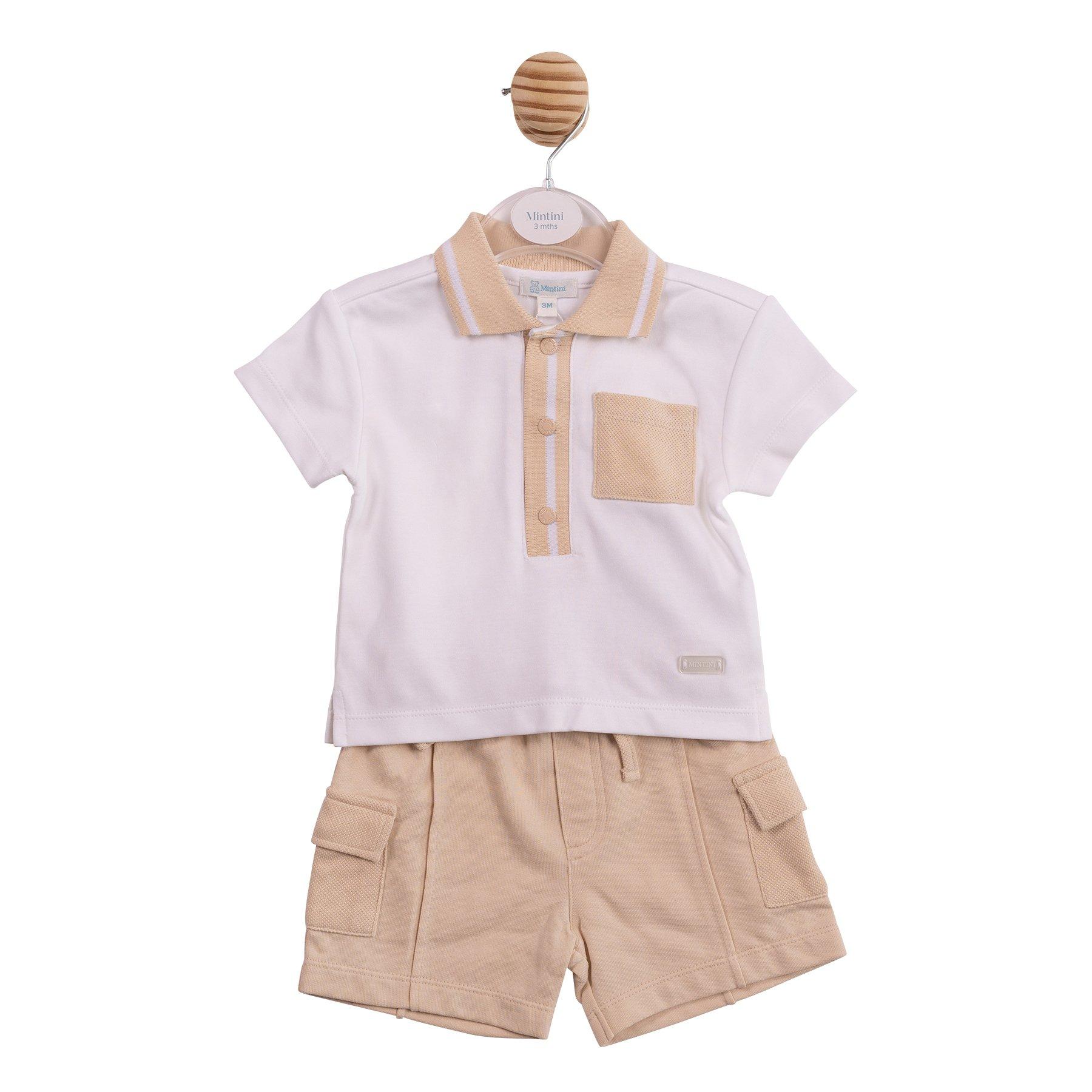 White/Beige - Mintini Baby - Baby Polo and Short Set - 1