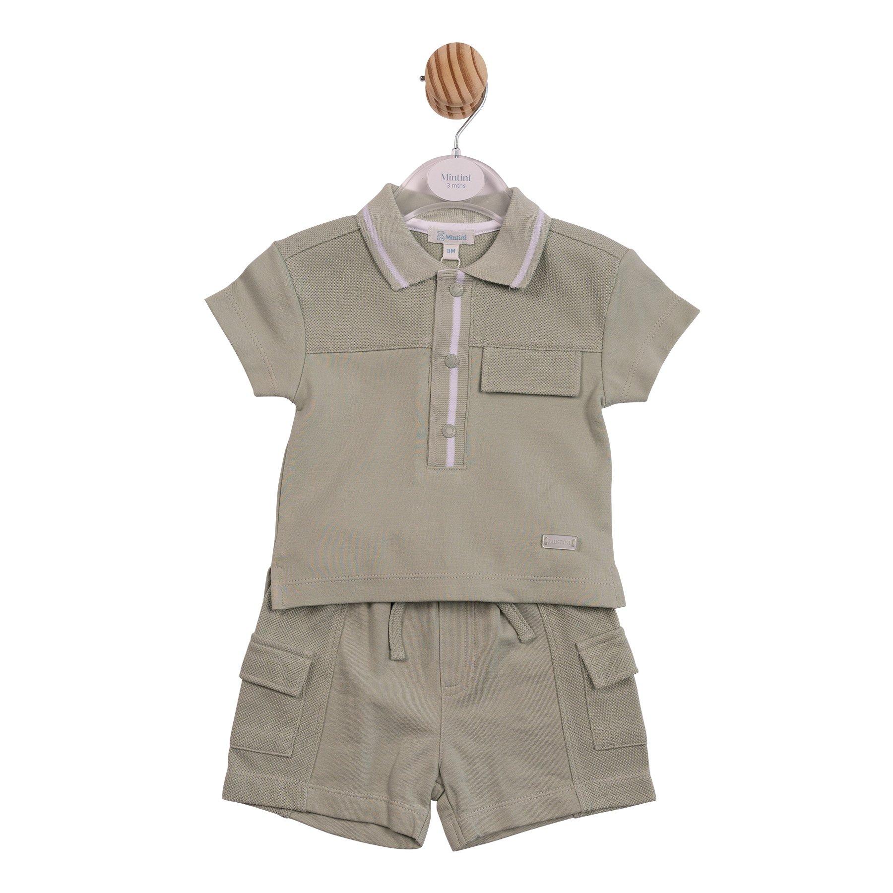 White/Sage - Mintini Baby - Baby Polo & Short Set - 1