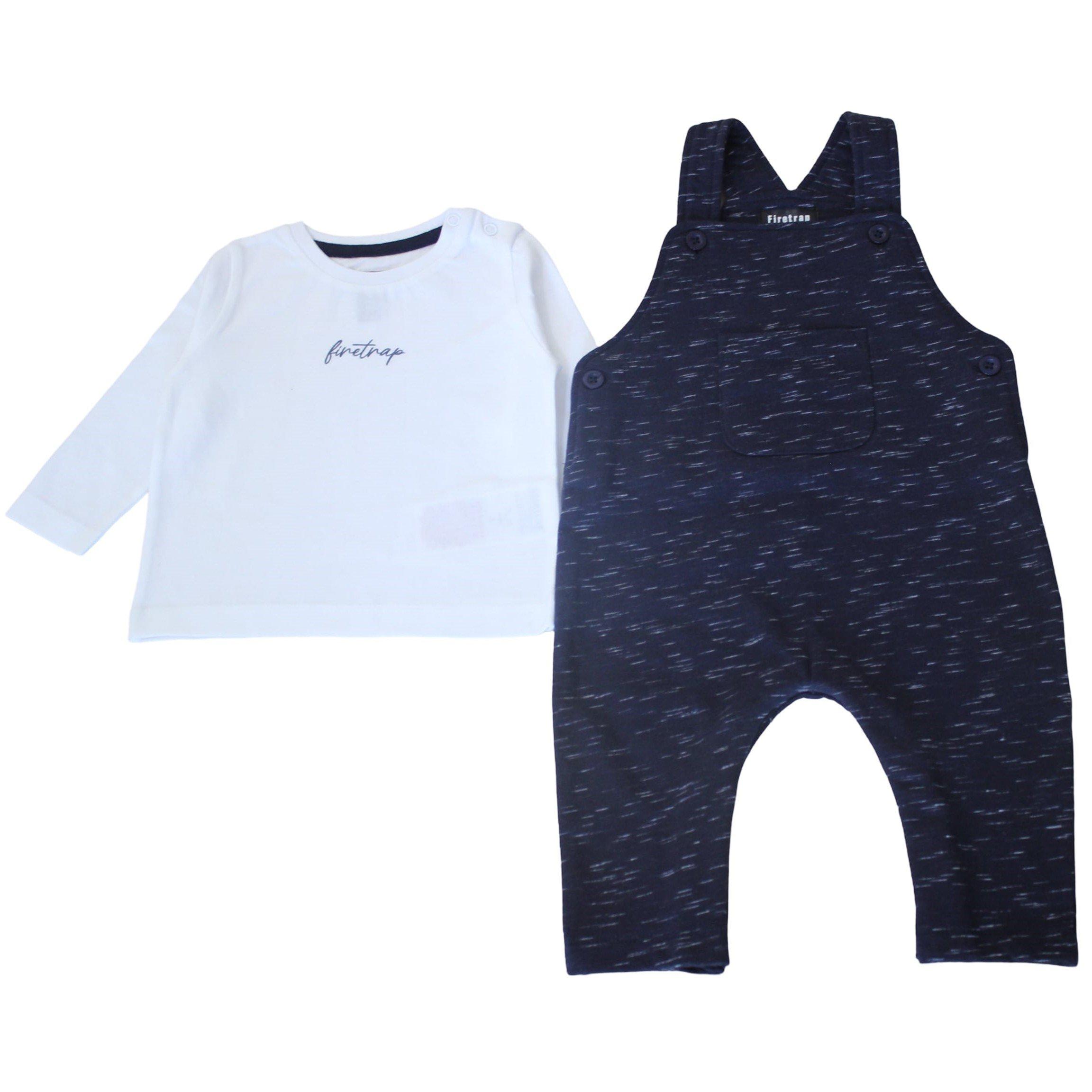 Navy - Firetrap - Boys Dungaree and Long-Sleeve Top Set - 1