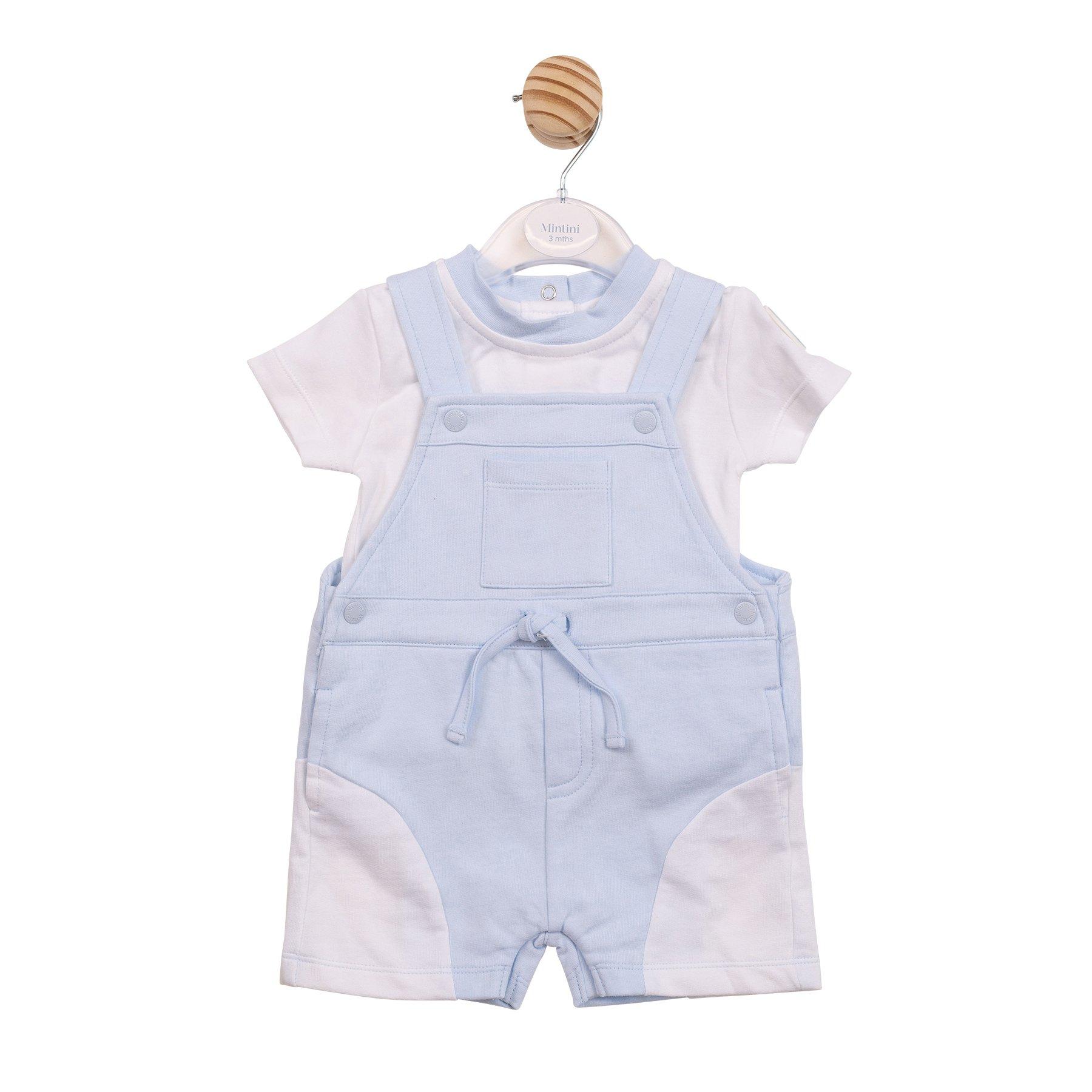 White/Blue - Mintini Baby - Baby Top and Dungaree Set - 1