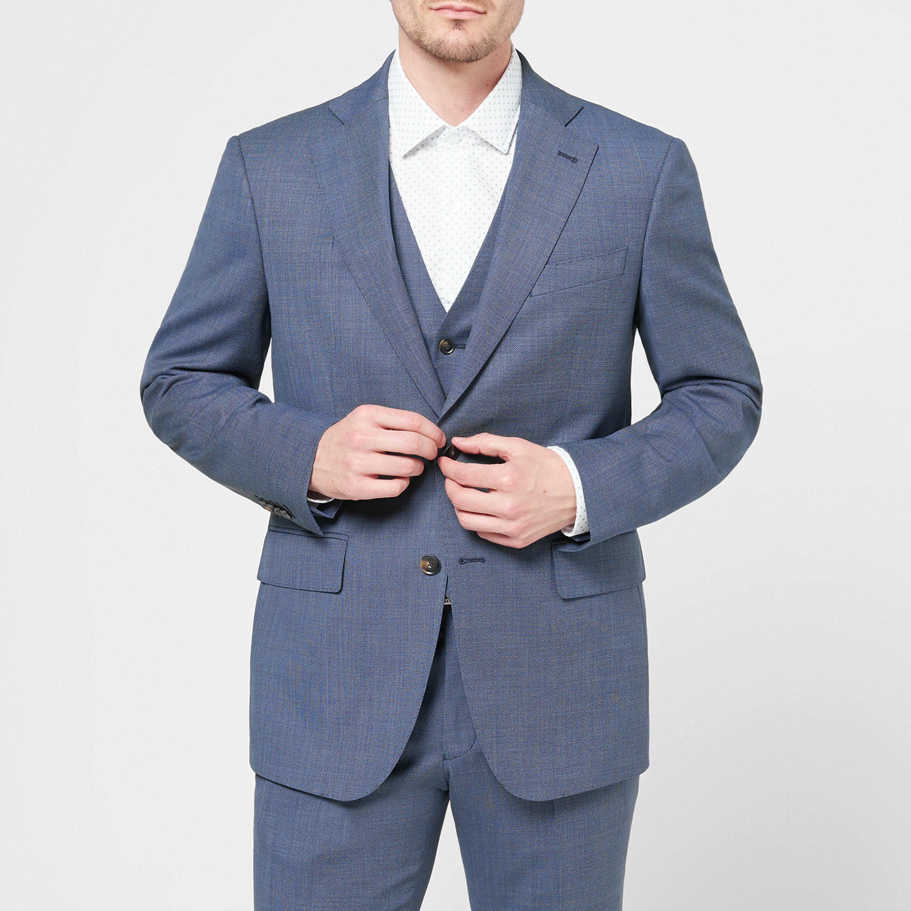 Blue - Richard James - Wilder Tailored Fit Birdseye Waistcoat - 3