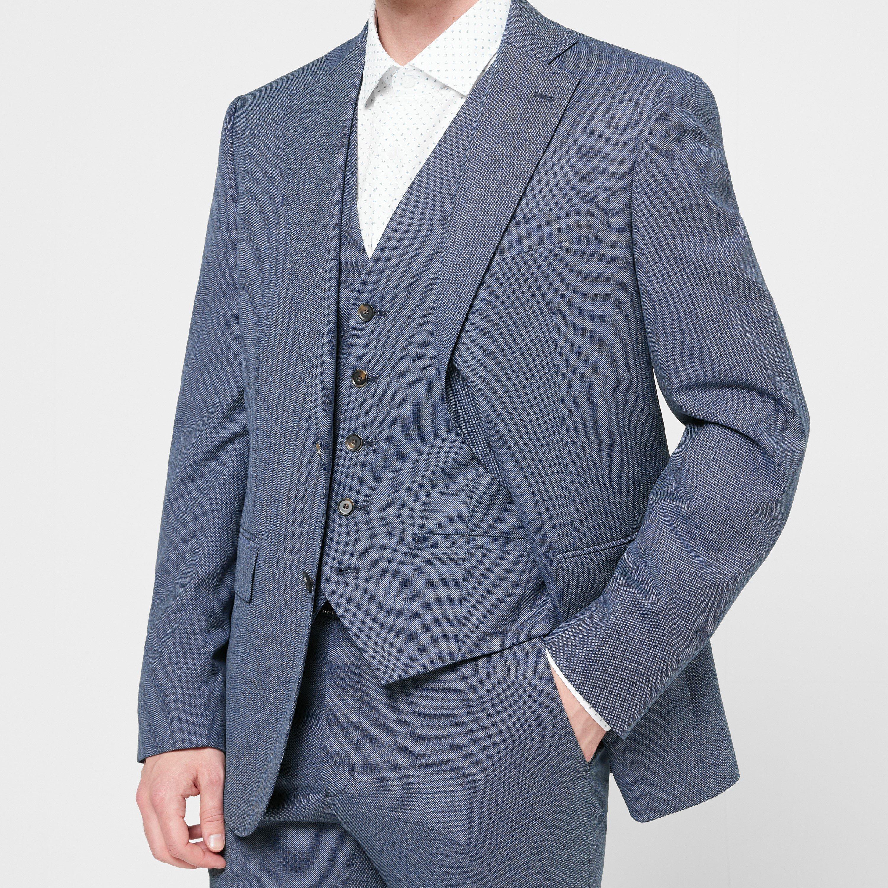 Blue - Richard James - Wilder Tailored Fit Birdseye Waistcoat - 6