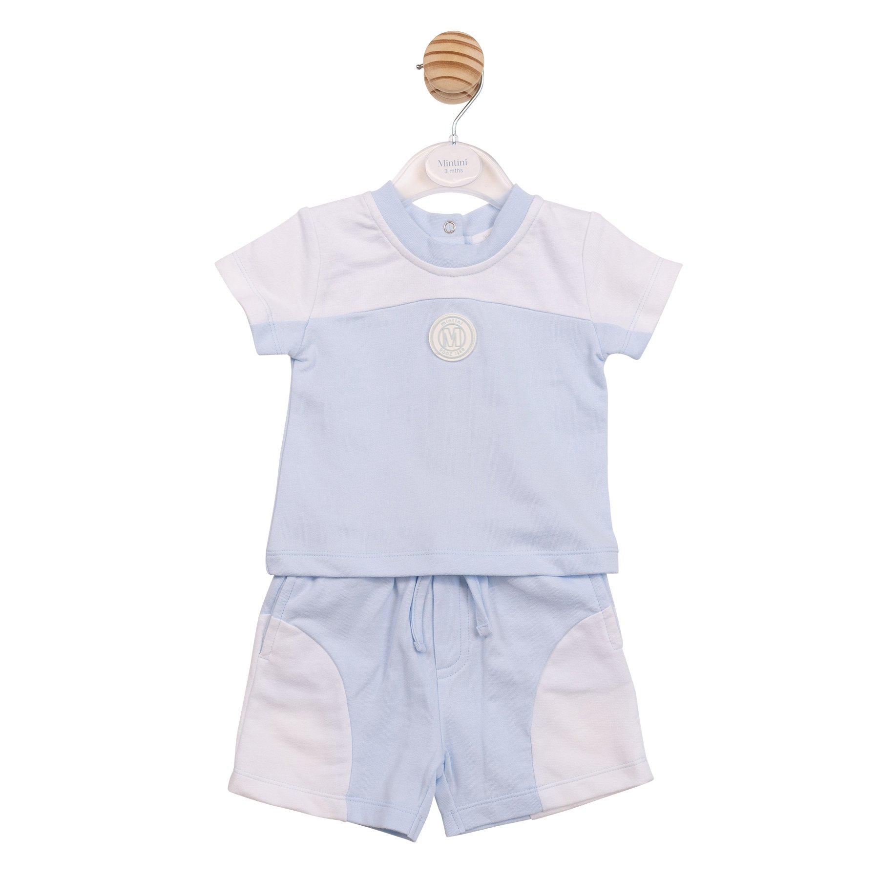White/Blue - Mintini Baby - Baby Top and Short Set - 1