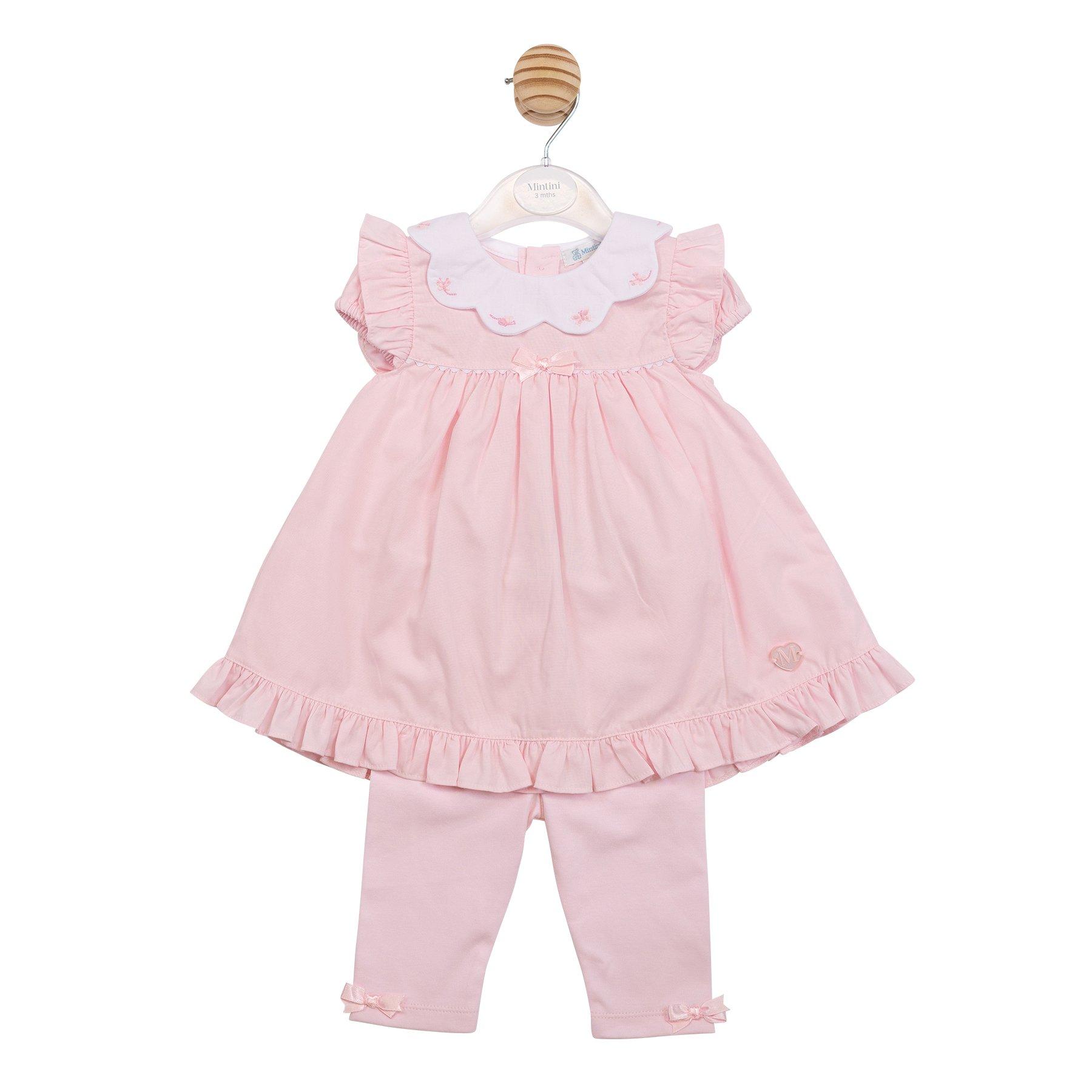 White/Pink - Mintini Baby - Baby Dress and Legging Set - 1