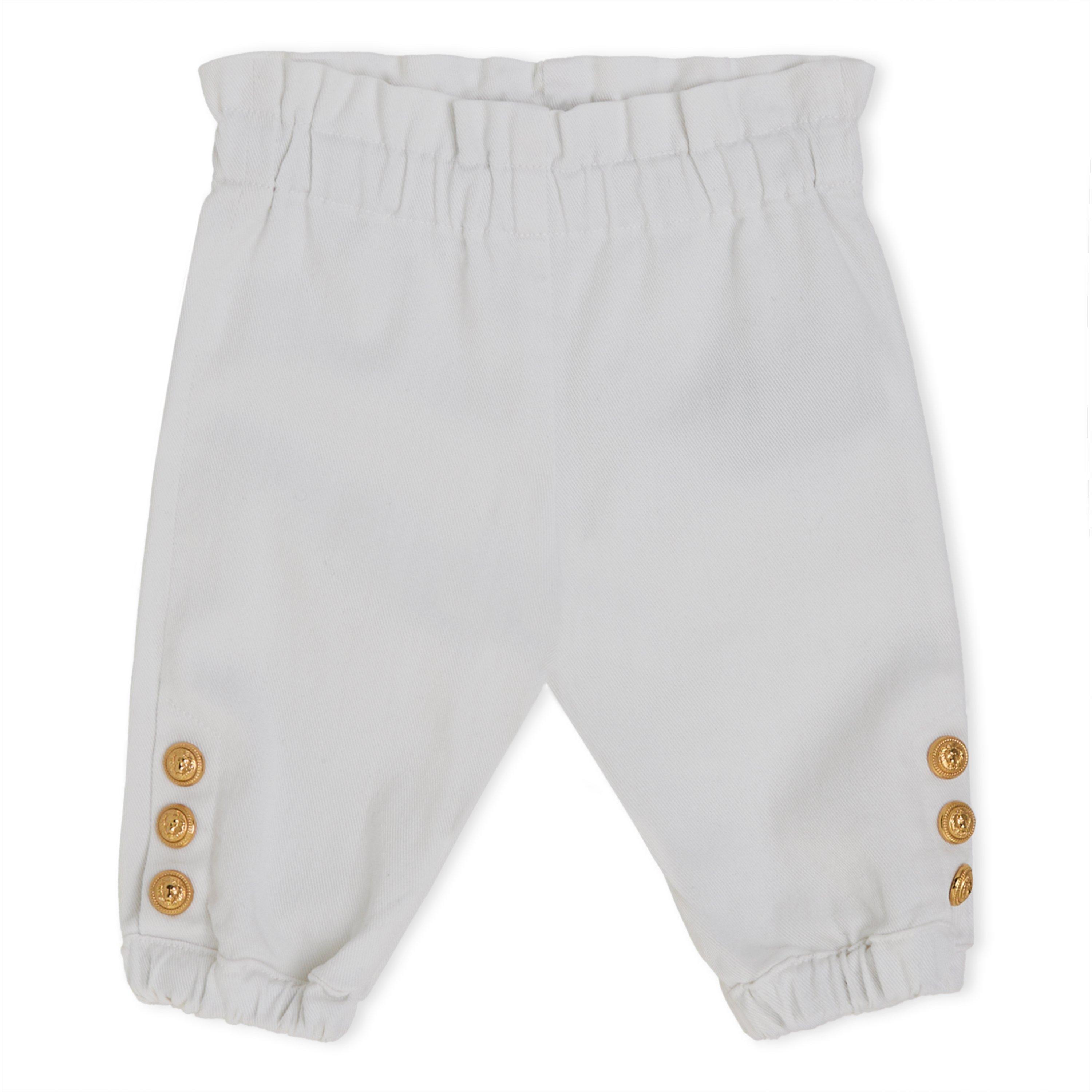 Balmain Kids' Button Detail Straight Leg Trousers - white/gold - Size 3M