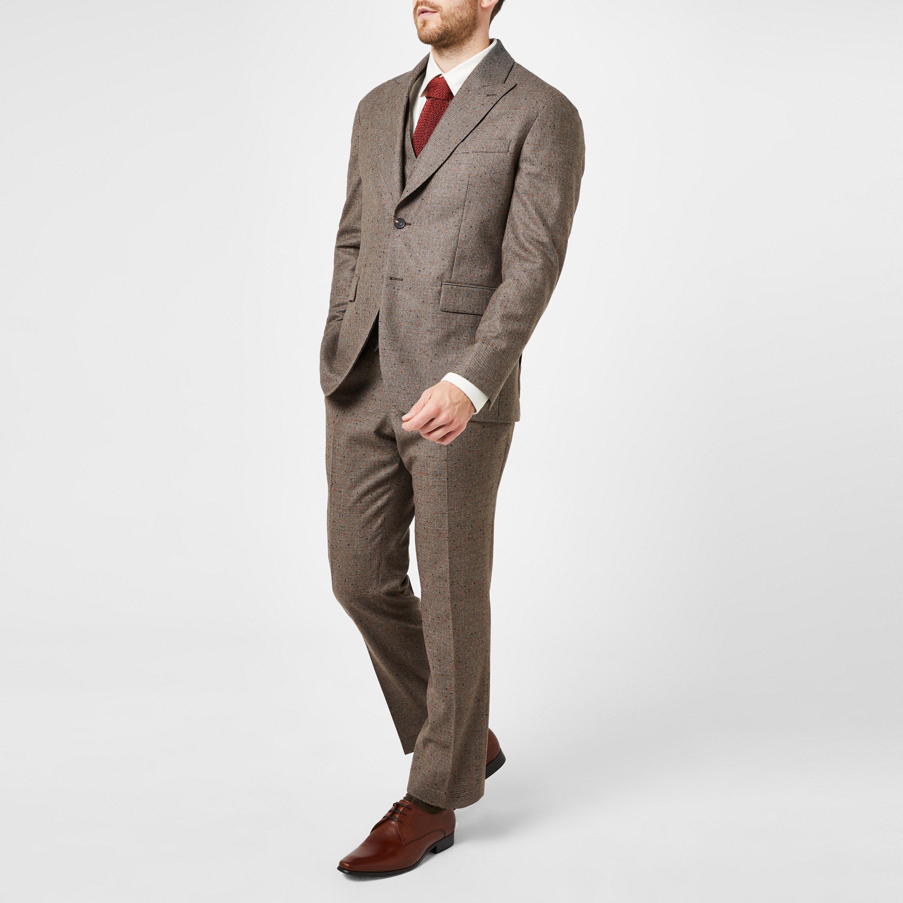 Brown - Patrick Grant Studio - Men's Nutter Tailored Fit Donegal Wool Check Waistcoat - 2