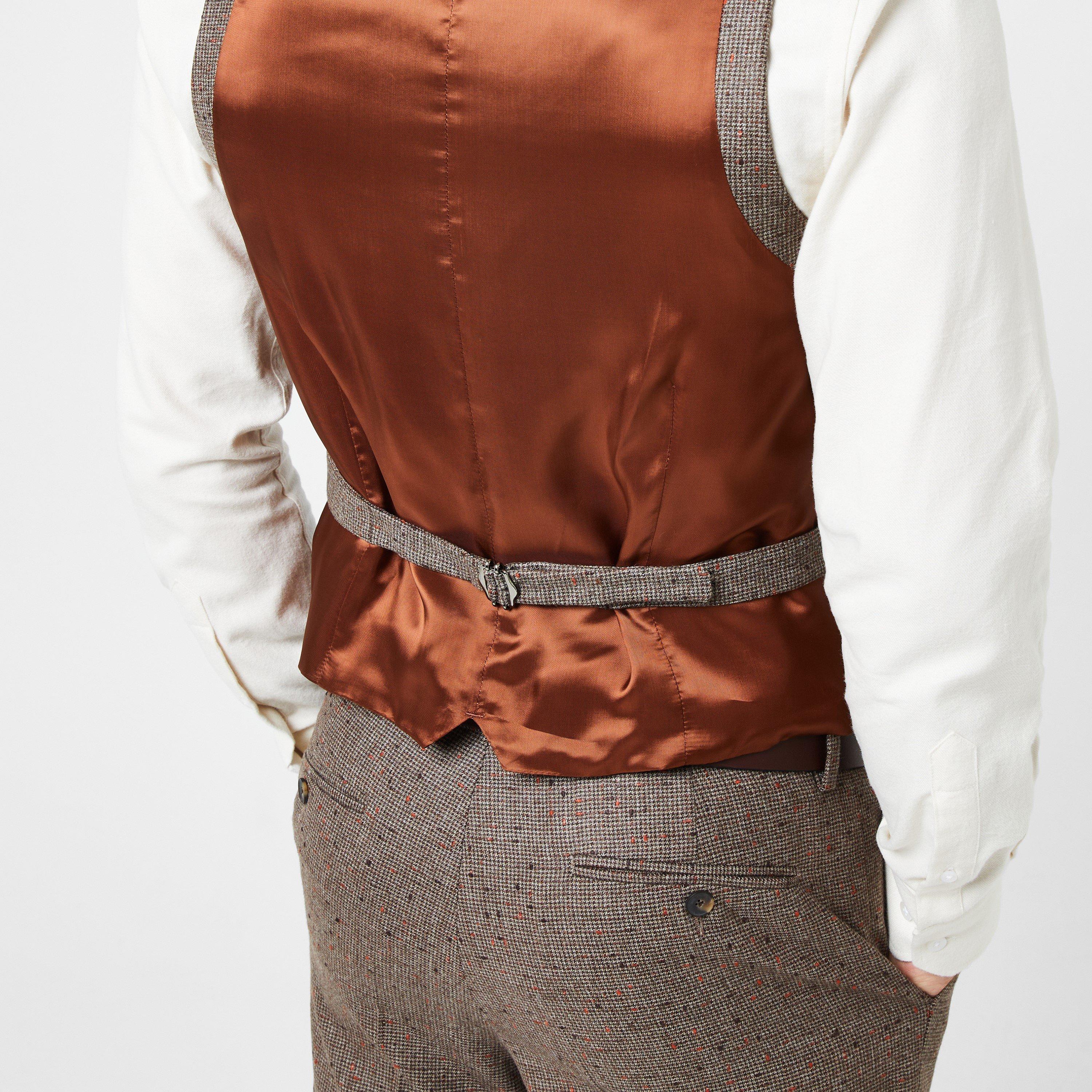 Brown - Patrick Grant Studio - Men's Nutter Tailored Fit Donegal Wool Check Waistcoat - 4