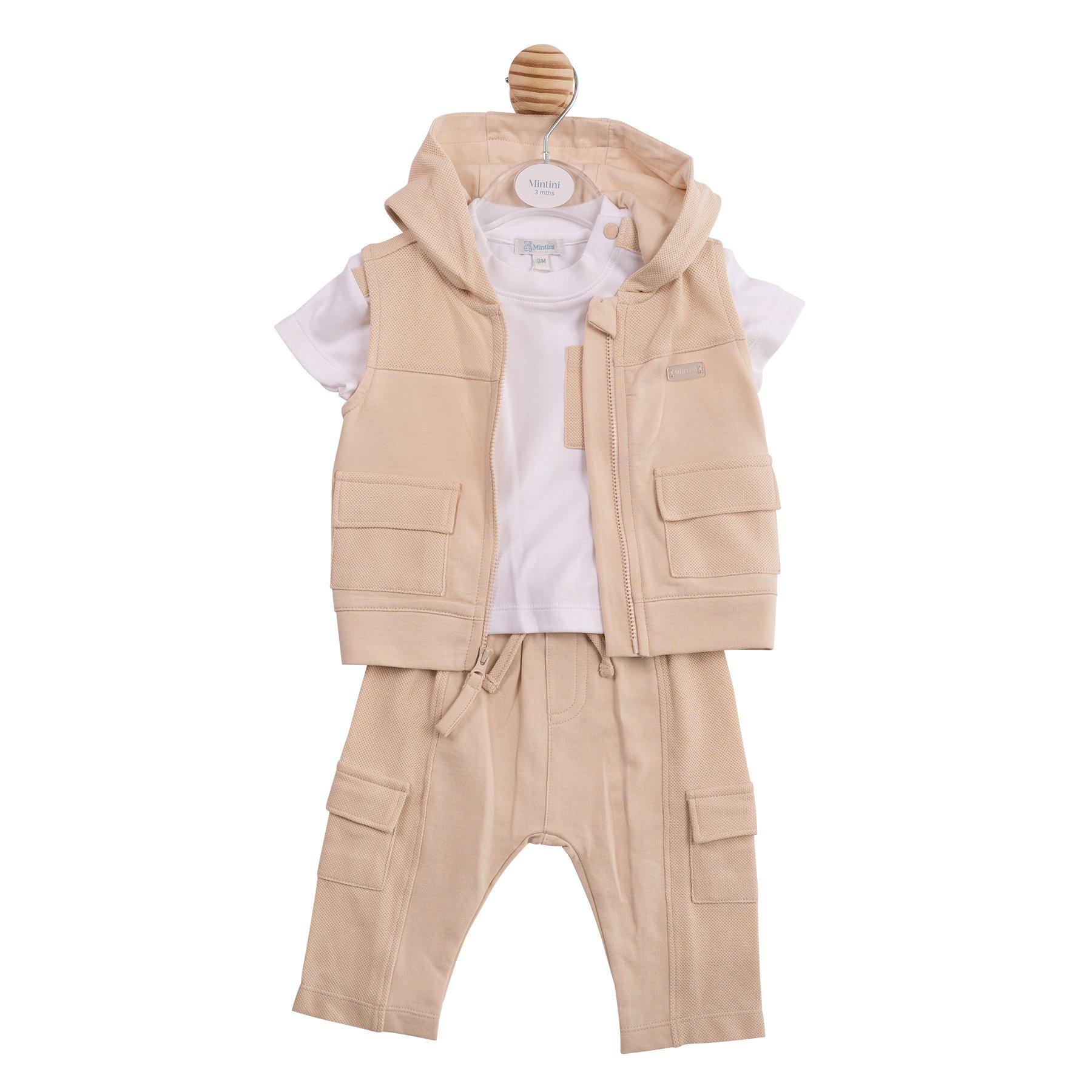 White/Beige - Mintini Baby - Baby 3-Piece Top and Trouser Set - 1