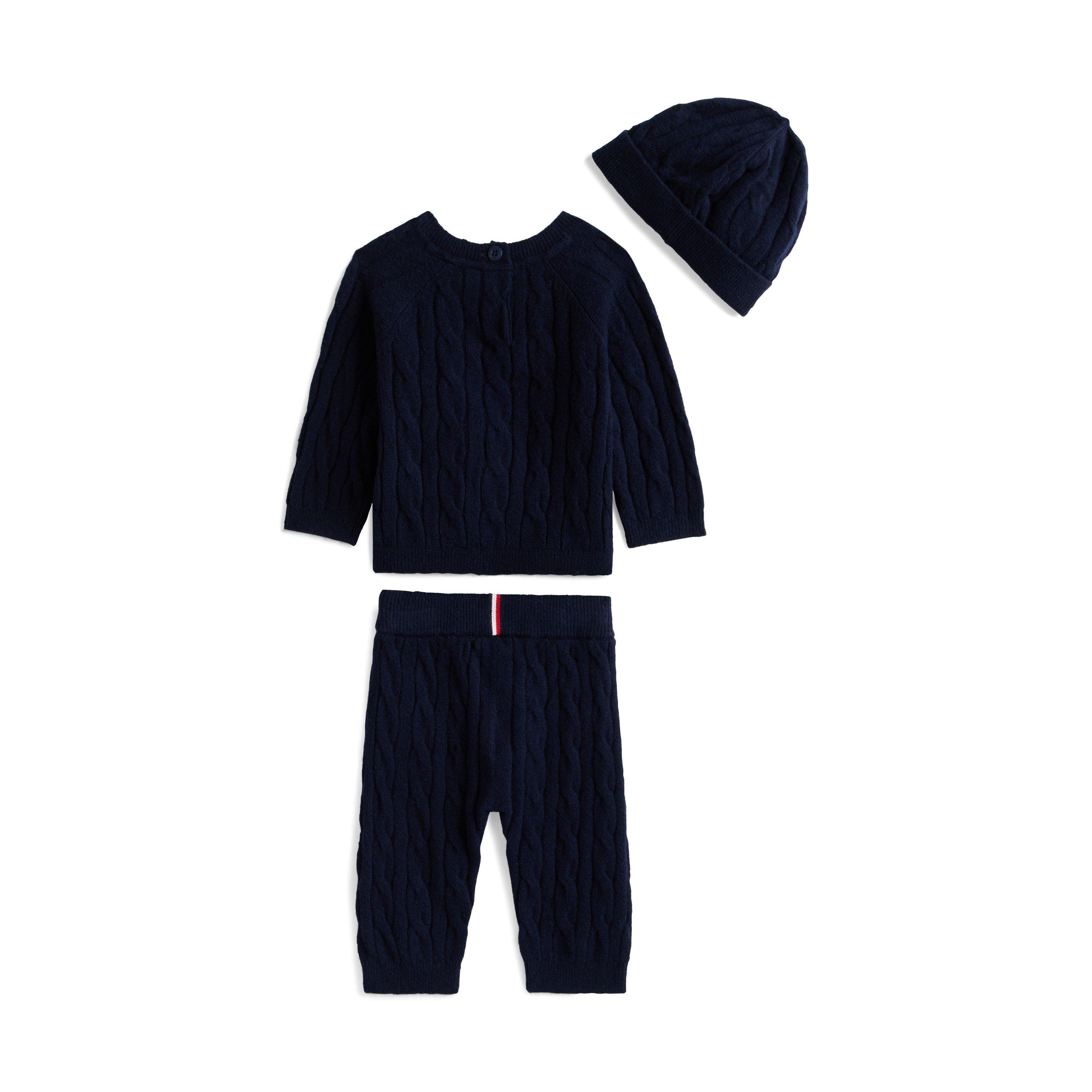 Dark Blue C1G - Tommy Hilfiger - Kids' Cable Knit Jumper Trousers and Beanie Clothing Set - 2