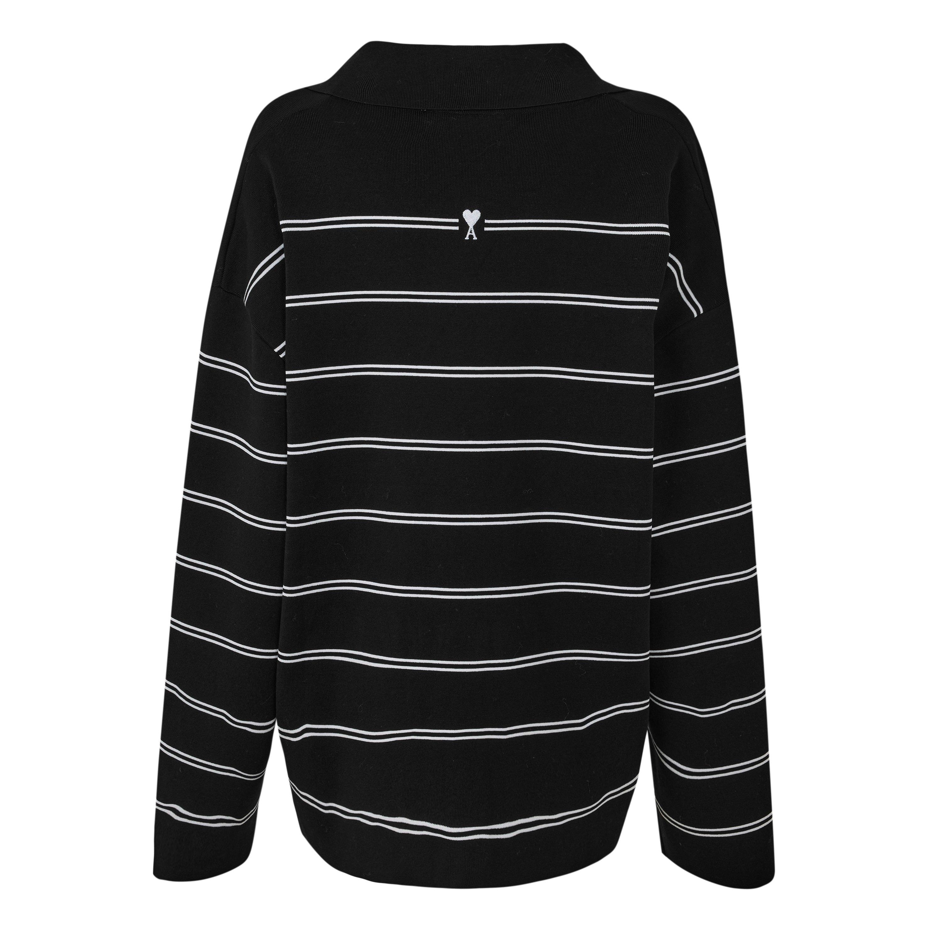 Black/White - Ami Paris - Ami Striped LS Polo Ld64 - 2
