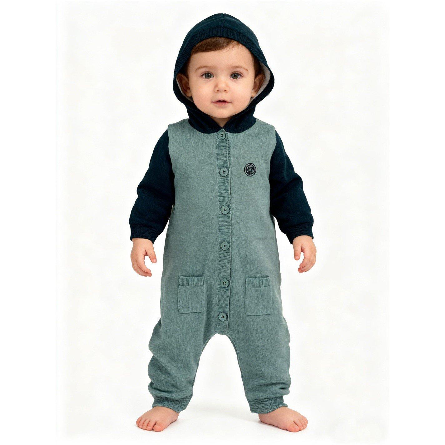 Trellis - Pretty Green - Kids Cotton Long Sleeve Pram Suit - 1