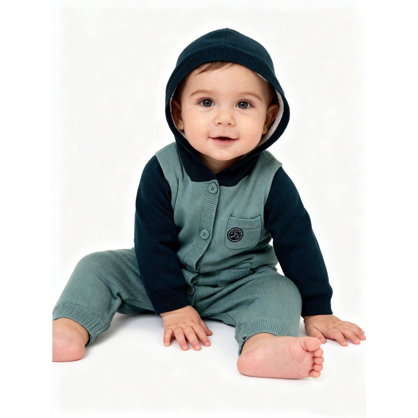 Trellis - Pretty Green - Kids Cotton Long Sleeve Pram Suit - 5
