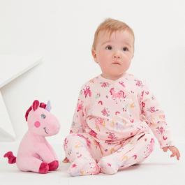 Hello World Baby Girls Unicorn Sleepsuit and Toy Set