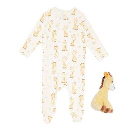 Hello World Baby Unisex Giraffe Sleepsuit and Toy Set