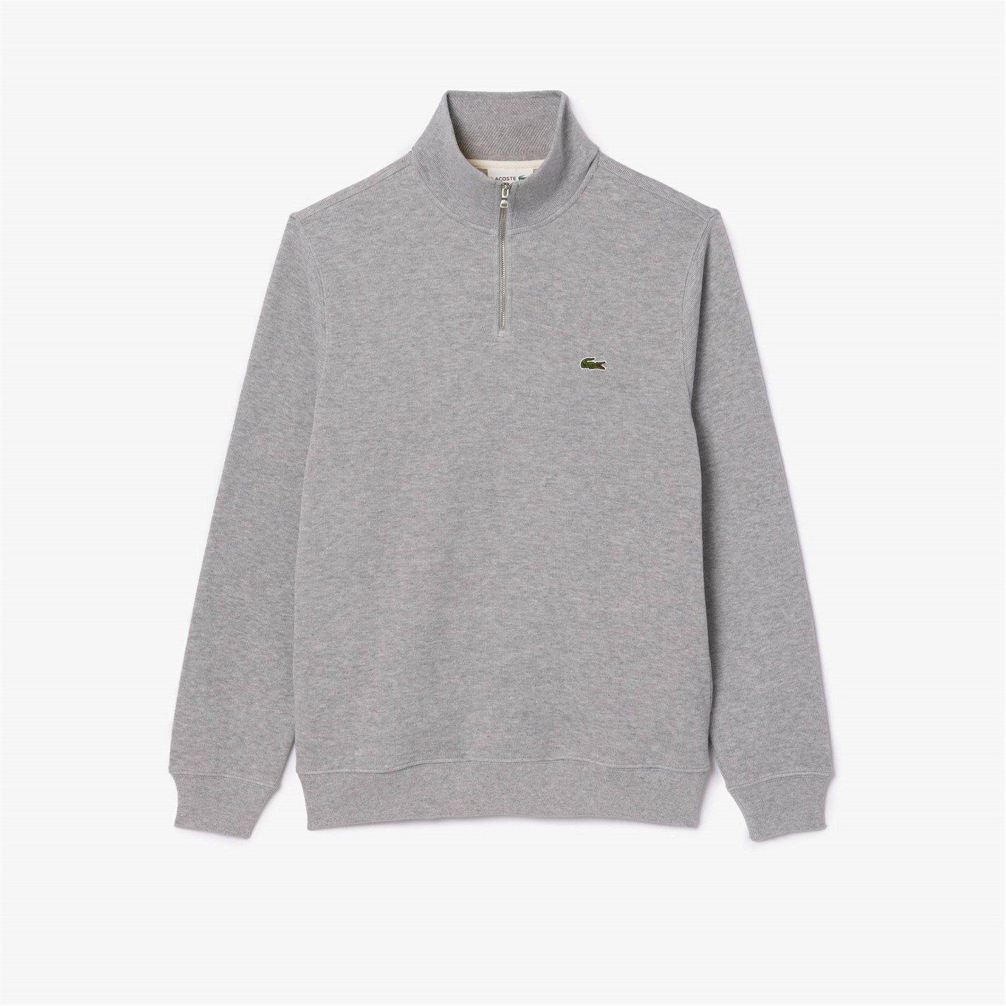 Lacoste Men's Light Grey Cca Quarter-Zip Fleece Top - XS