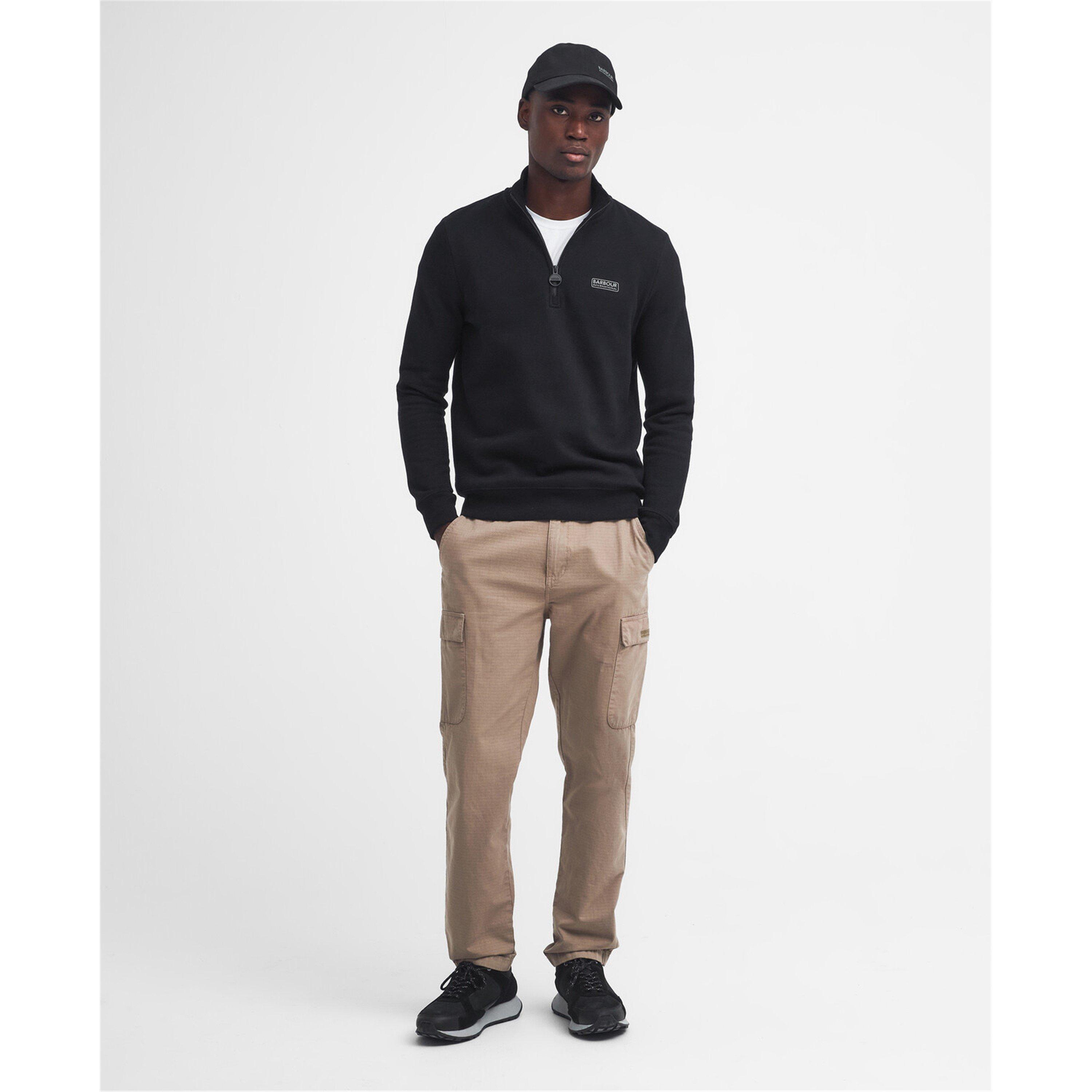 Black/Blk BK71 - Barbour International - Men's Cotton Long Sleeve Half Zip Fleece - 7