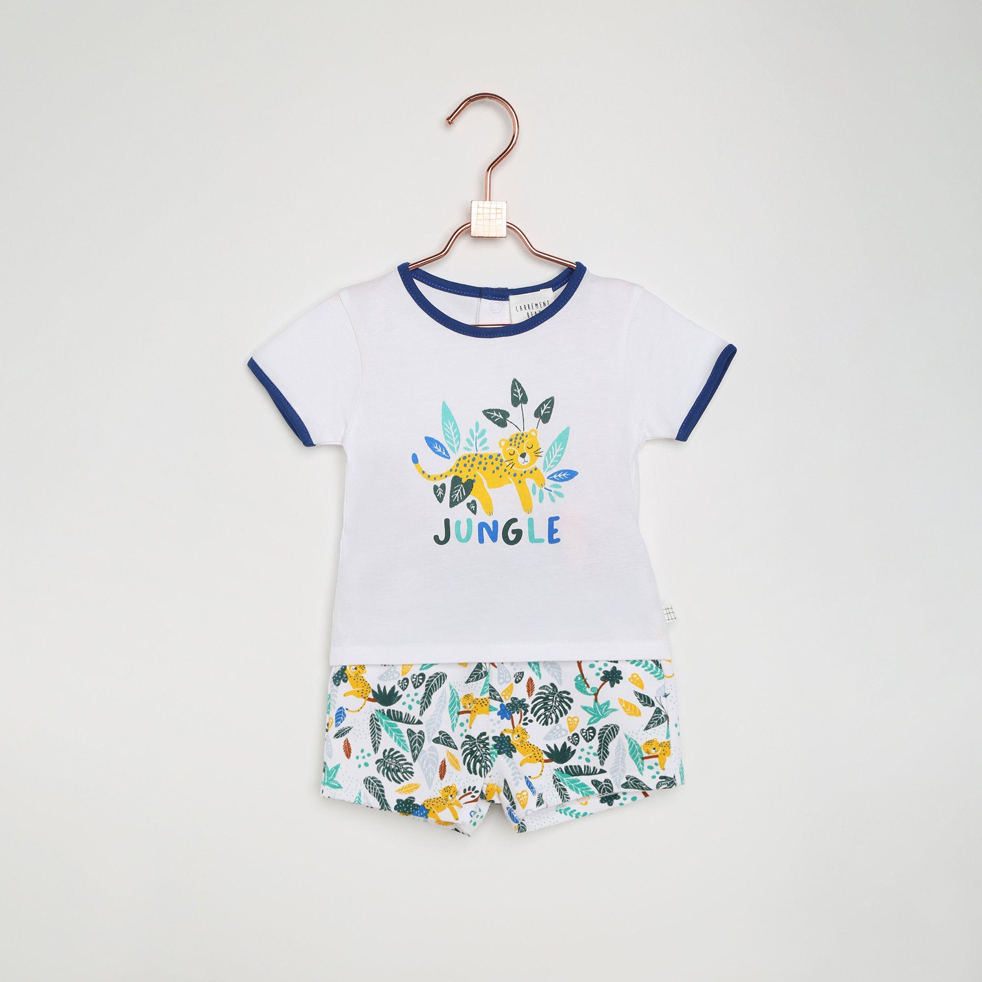Carrement Beau  Newborn Kids' Jersey Jogger Shorts - White Green - 6M