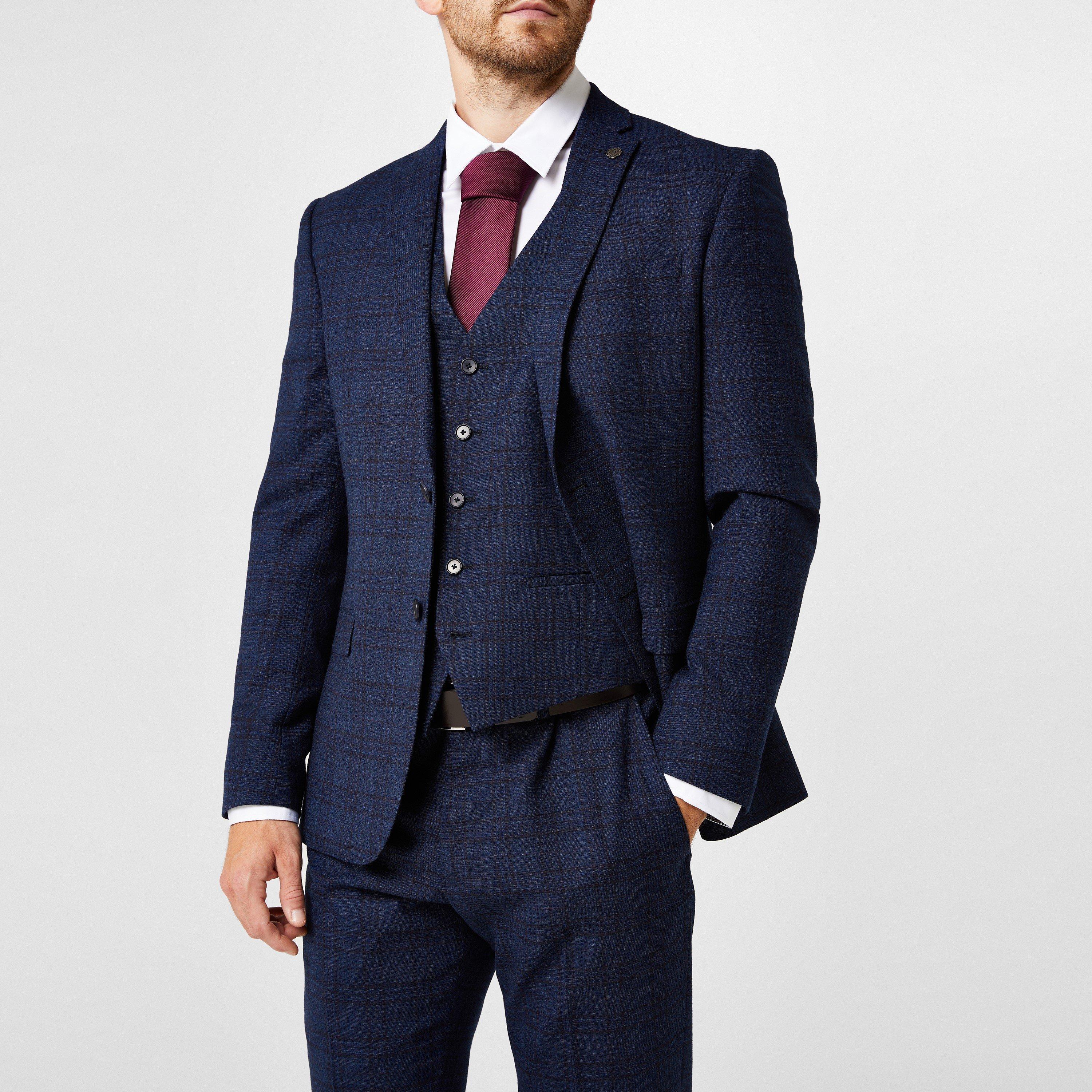 Blu navy/Bordeaux - Ted Baker - Men's Munro Check Waistcoat - 4