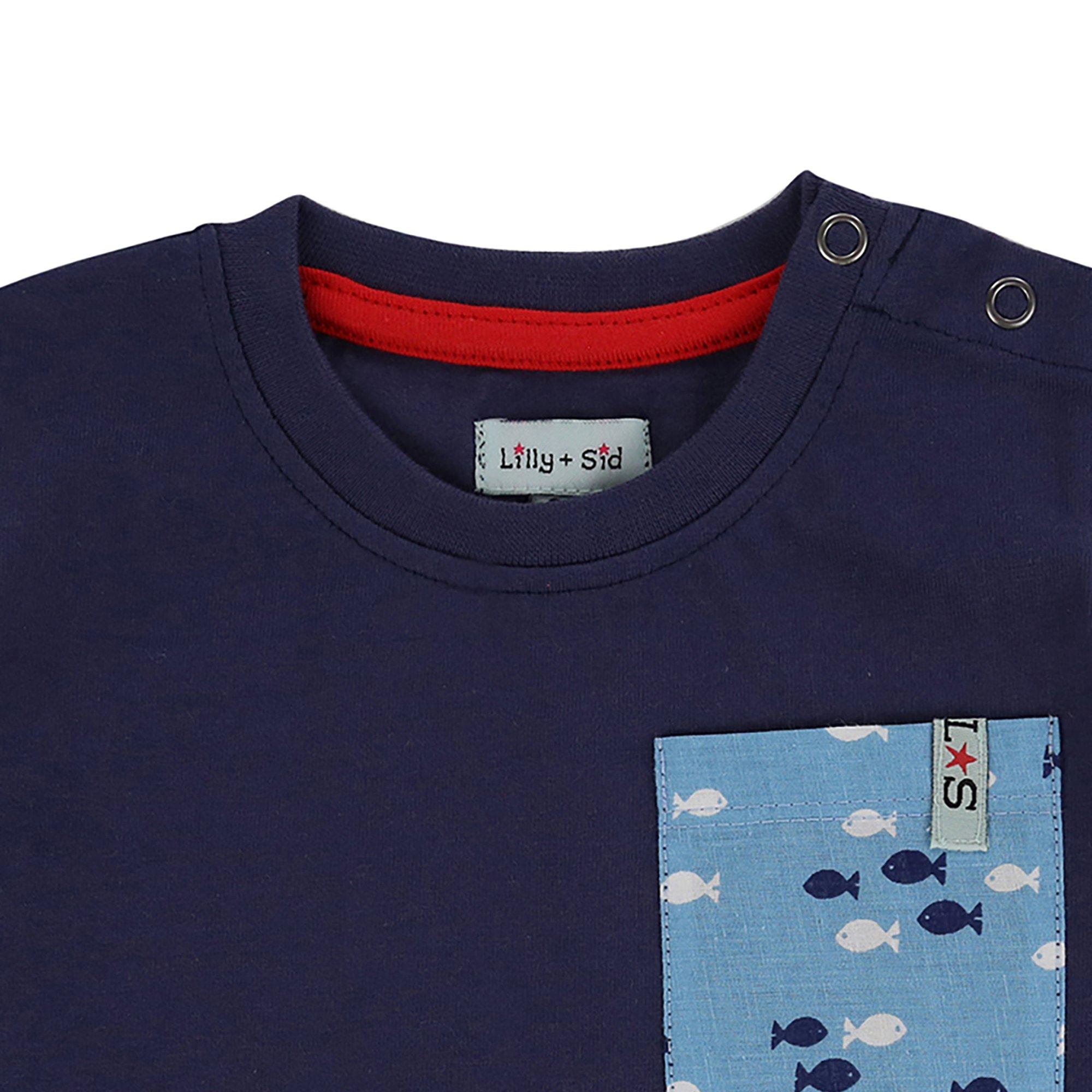 Mehrfarbig - Lilly and Sid - & Sid Blue Fish Print Top Short And Bib Set - 3