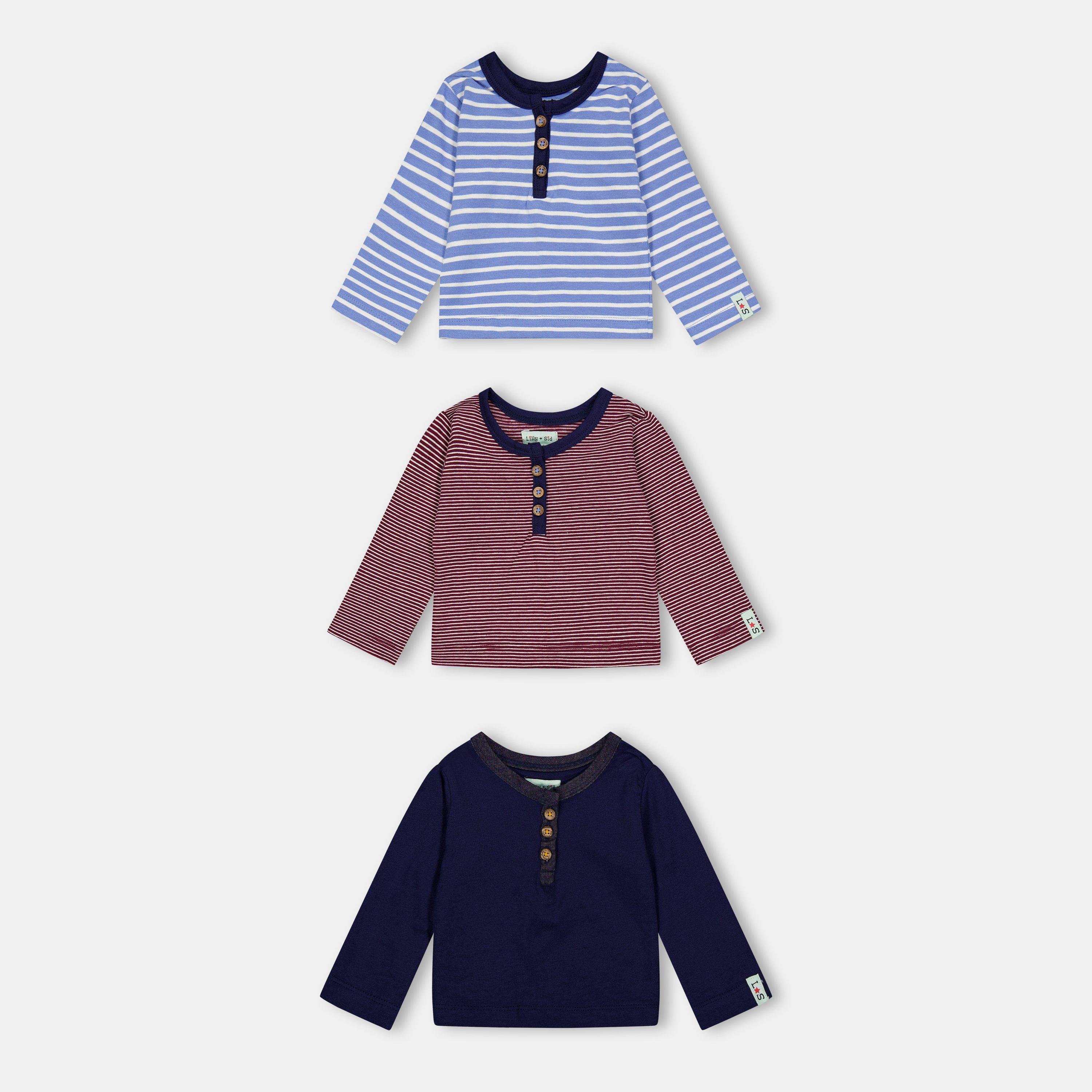 Multiple - Lilly and Sid - Lilly & Sid Multicoloured Plain Ana Stripe Top - 3 Pack - 1