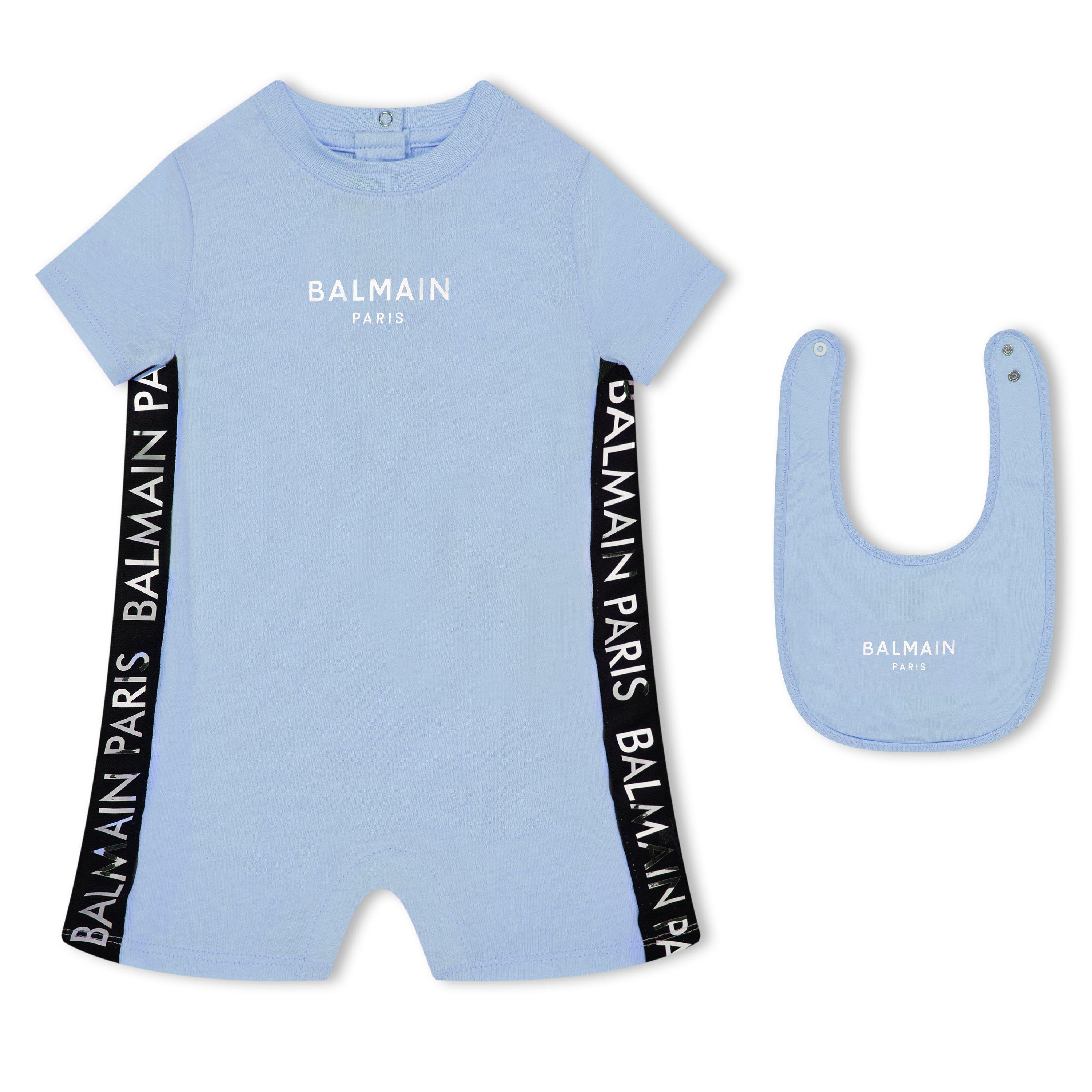 Blue 684AG - Balmain - Logo-Print All-In-One & Bib Set Babies - 1